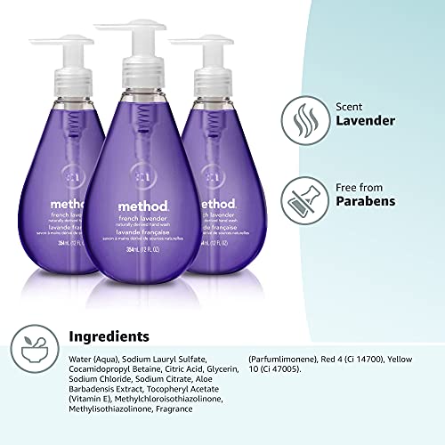 Method Gel Hand Wash, French Lavender, 12 fl oz (Pack of 3)