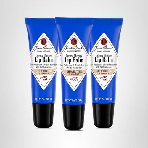 Jack Black Intense Therapy Lip Balm, 0.25-Oz., Pack of 3 – Shea Butter & Vitamin E, SPF 25 Sun Protection, Lip Moisturizer, Hydrating Lip Balm with SPF,