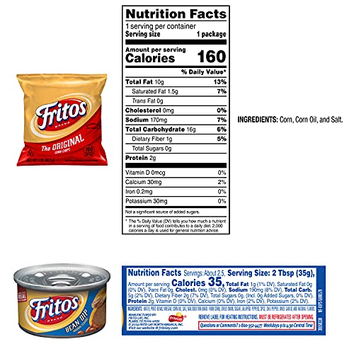 Frito Lay Fritos Original Chips and Bean Dip Cans Variety Pack, (Pack of 24)