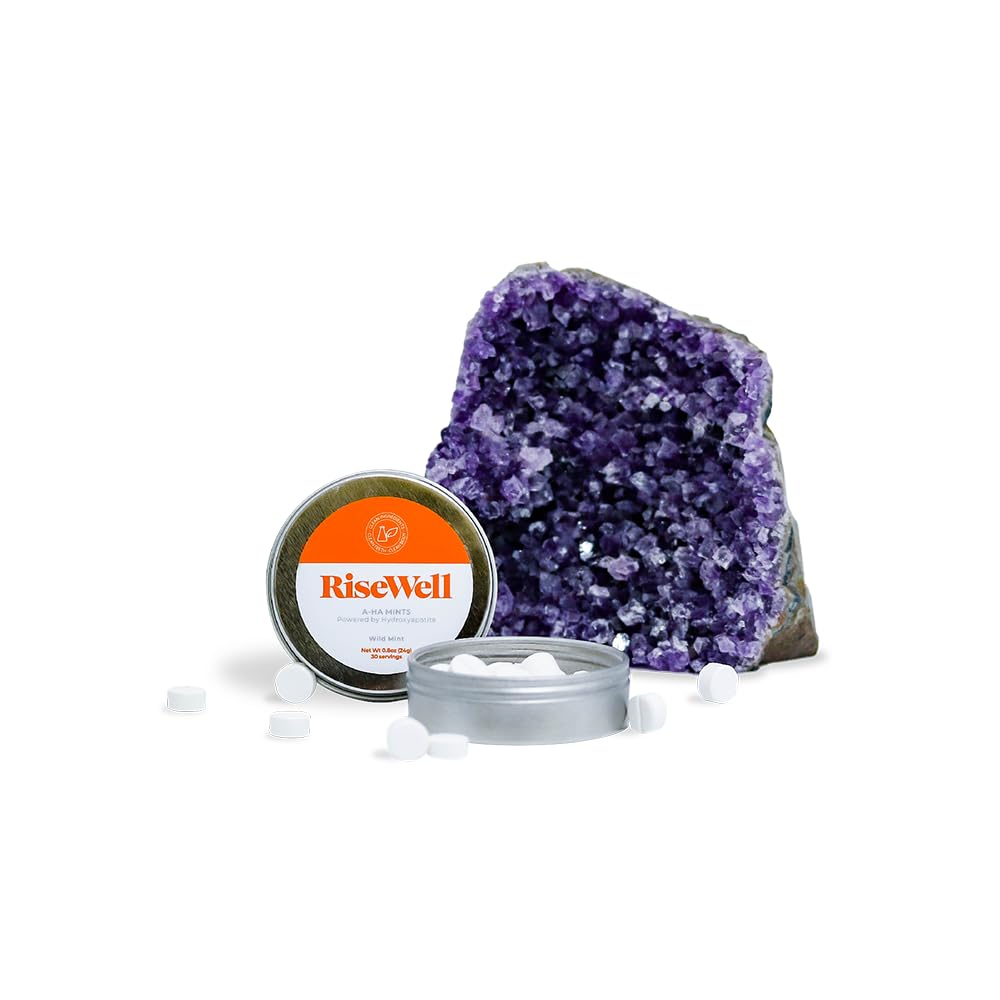 RiseWell a-HA Mint - Xylitol Mints for Dry Mouth - Hydroxyapatite Sugar Free Breath Mints - Promotes Remineralization, On-The-Go Oral Fresh Breath Mint, 30 Count