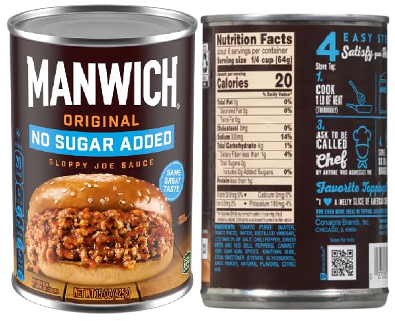 Sloppy Joe Sauce Original No Sugar Added (2 Cans, 15 oz. each)