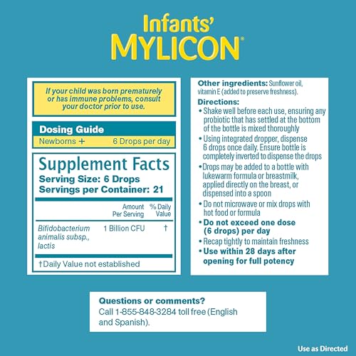 Infants' Mylicon Daily Probiotic Drops, for Colic and Fussiness, 8mL, 21 Daily Doses