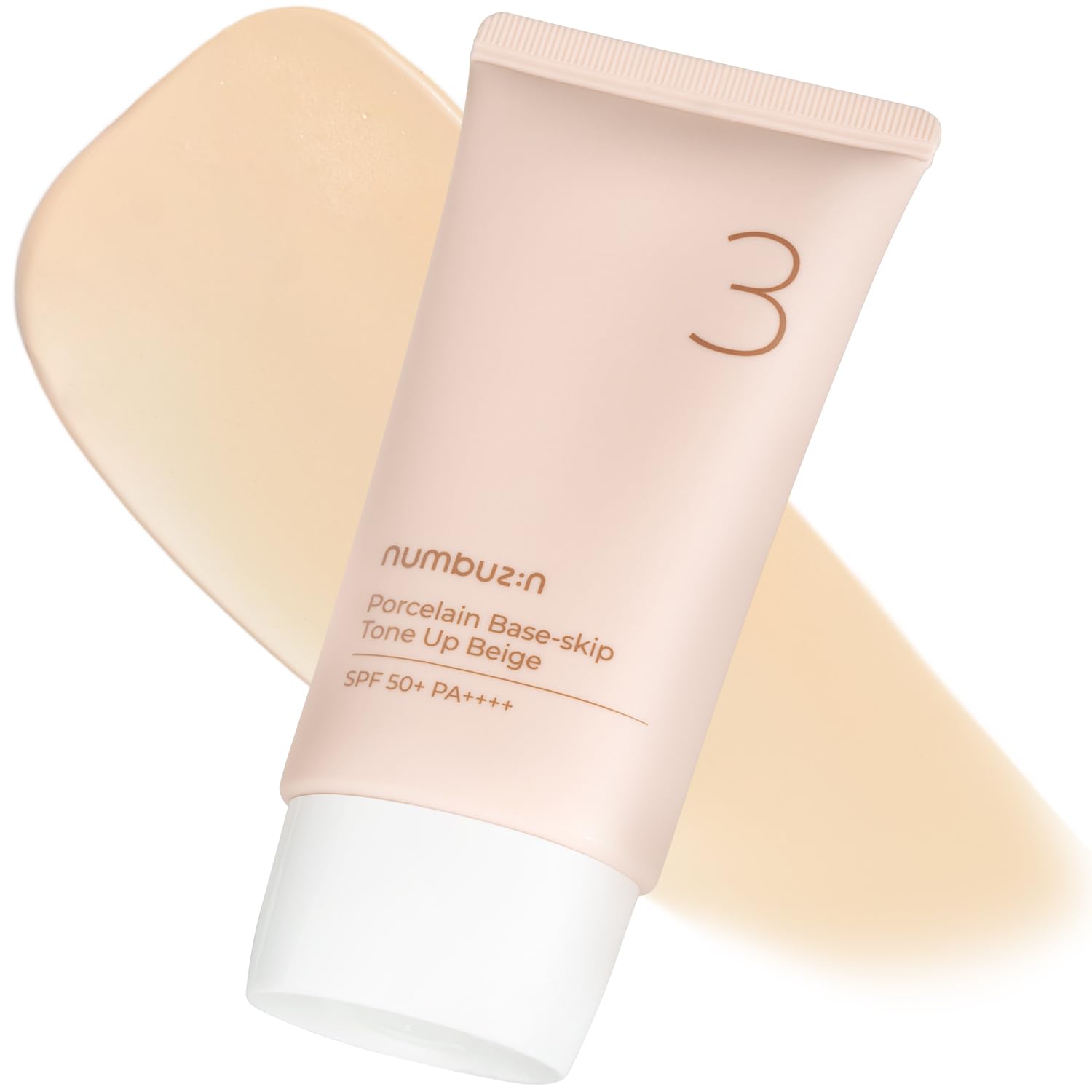 numbuzin No.3 Porcelain Base-skip Tone Up Beige | SPF50+ PA++++ | Lightweight, Hydrating | Zinc Oxide, Niacinamide | Sheer, Natural Finish, Evens Skin Tone | Korean Skincare 1.69 fl. oz.
