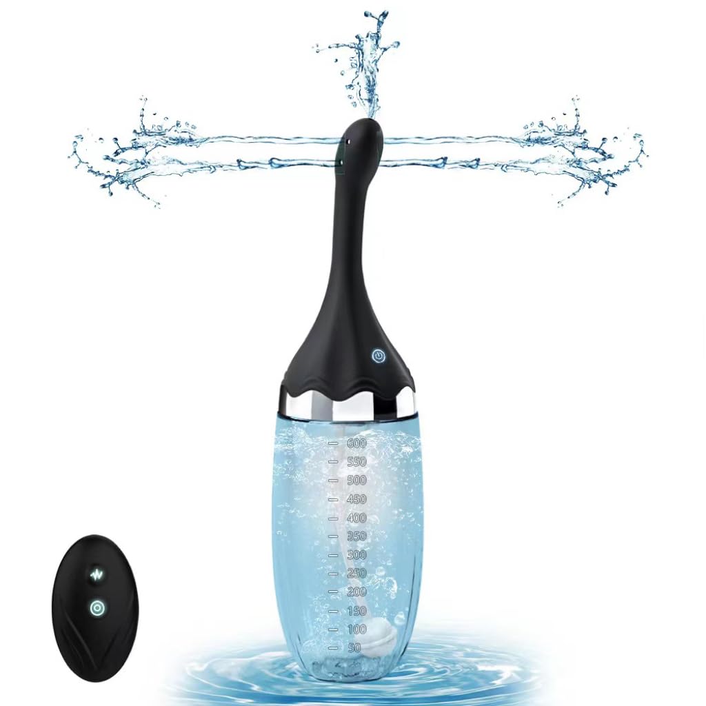 Anal Douche Automatic Enema Bulb - 20oz Electric Enemas for Colon Cleanse for Women with 3 Speeds 5 Spouts, Silicone Douches for Men Anal Cleaner, Remote Control Enema Kit Anti-Backflow Bottle