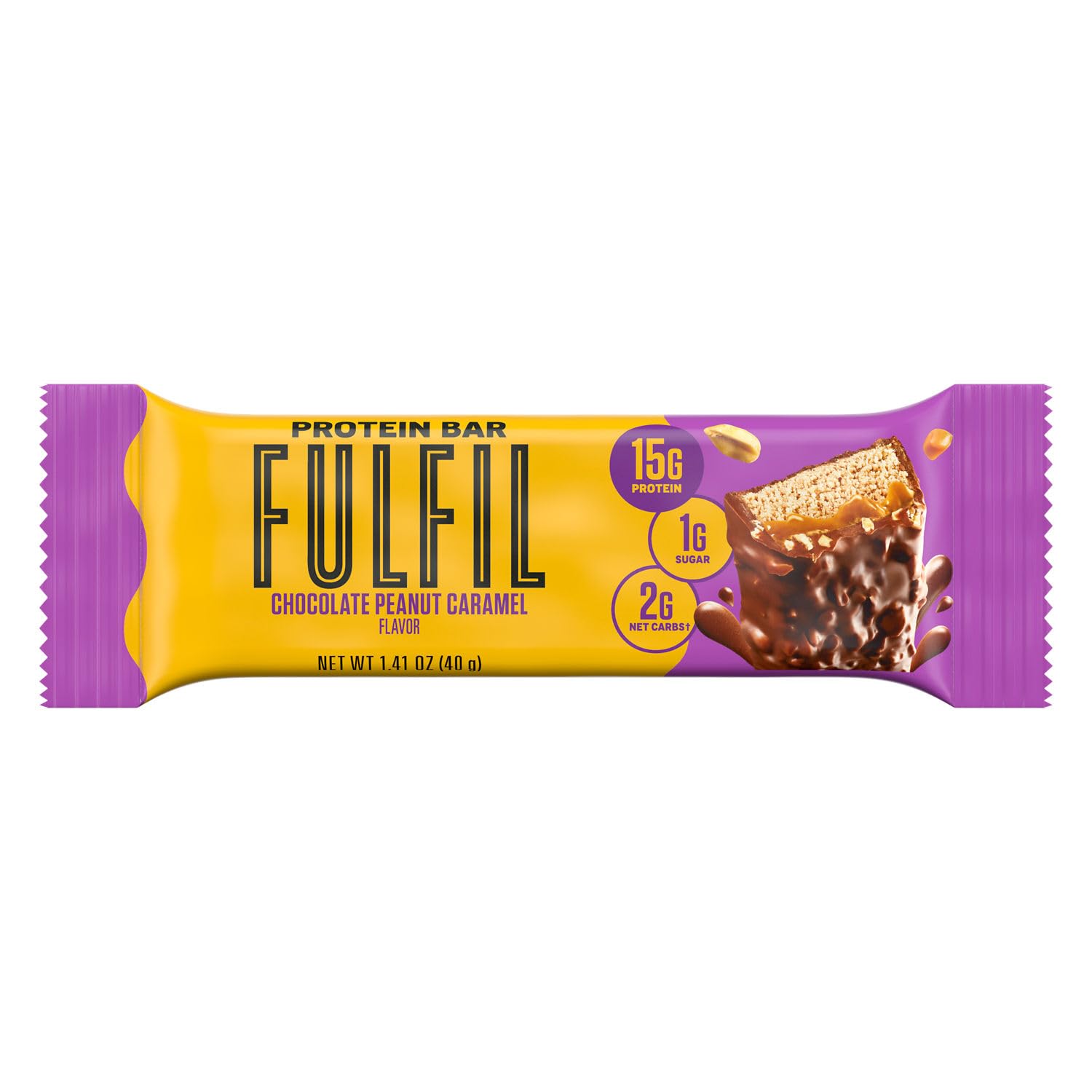 FULFIL Protein Snack Bars, Chocolate Peanut Caramel Flavored, Gluten Free with 15g Protein, Pantry Staples, 12 Count