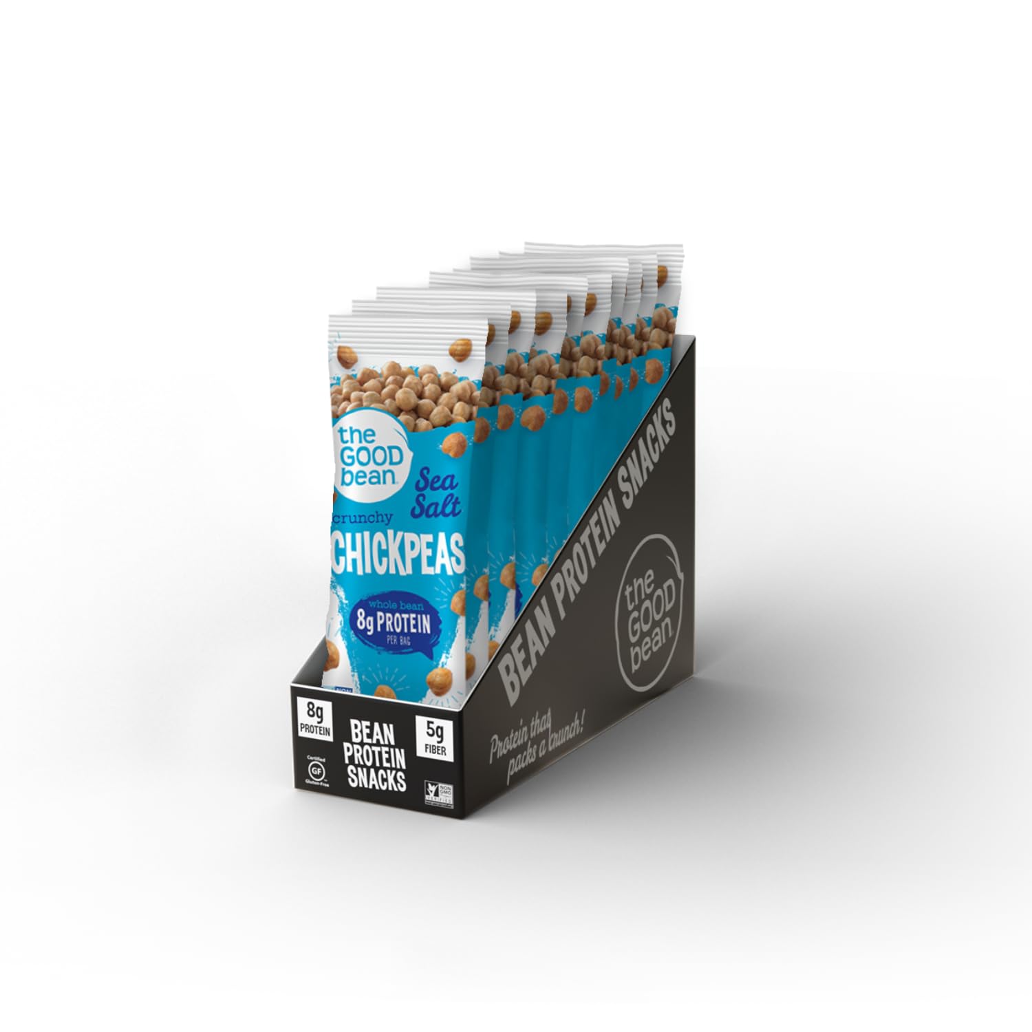 The Good Bean Crunchy Chickpeas - Sea Salt - (10 Pack) 1.4 oz Packet - Roasted Chickpea Beans - Vegan Snack with Good Source of Plant Protein and Fiber