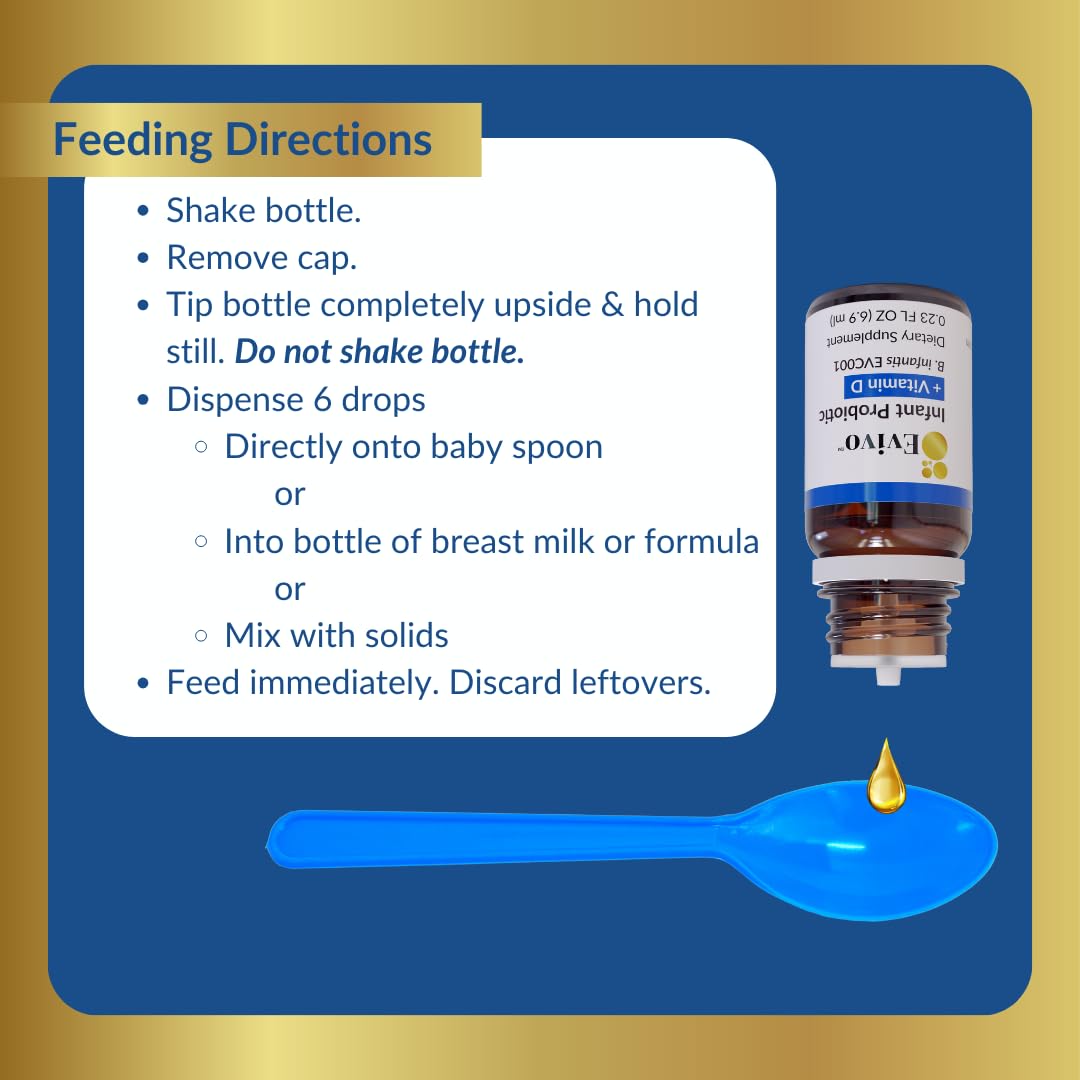 Evivo Infant Probiotic Drops | Baby Essentials for Colic & Gas Relief | Safe for Newborns | Ease Crying, Fussing, Colic, Gas & Diaper Rash | Non-GMO Project Verified | 6.5mL