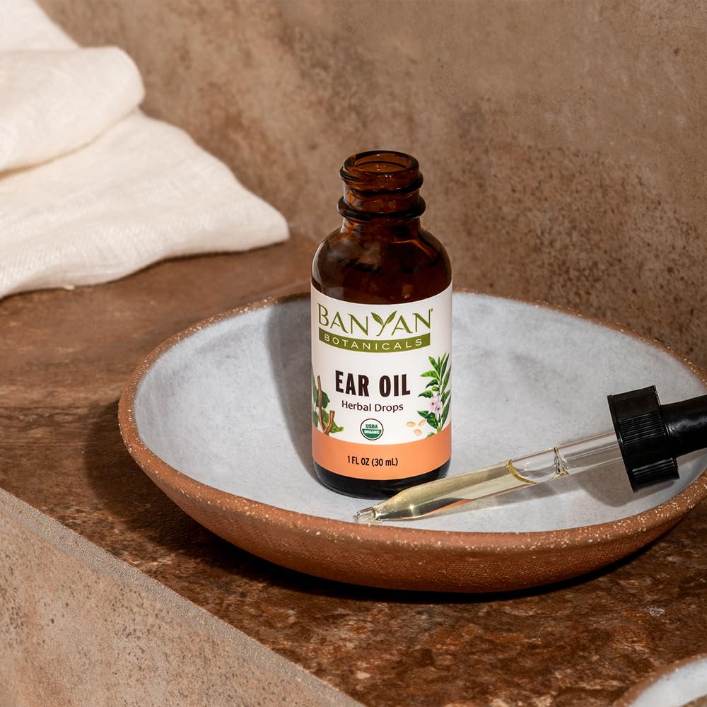 Banyan Botanicals Ear Oil – Organic Herbal Oil Ear Drops with Ashwagandha and Garlic – Soothing and Comforting for The Ears – 1 oz – Non GMO Sustainably Sourced Vegan