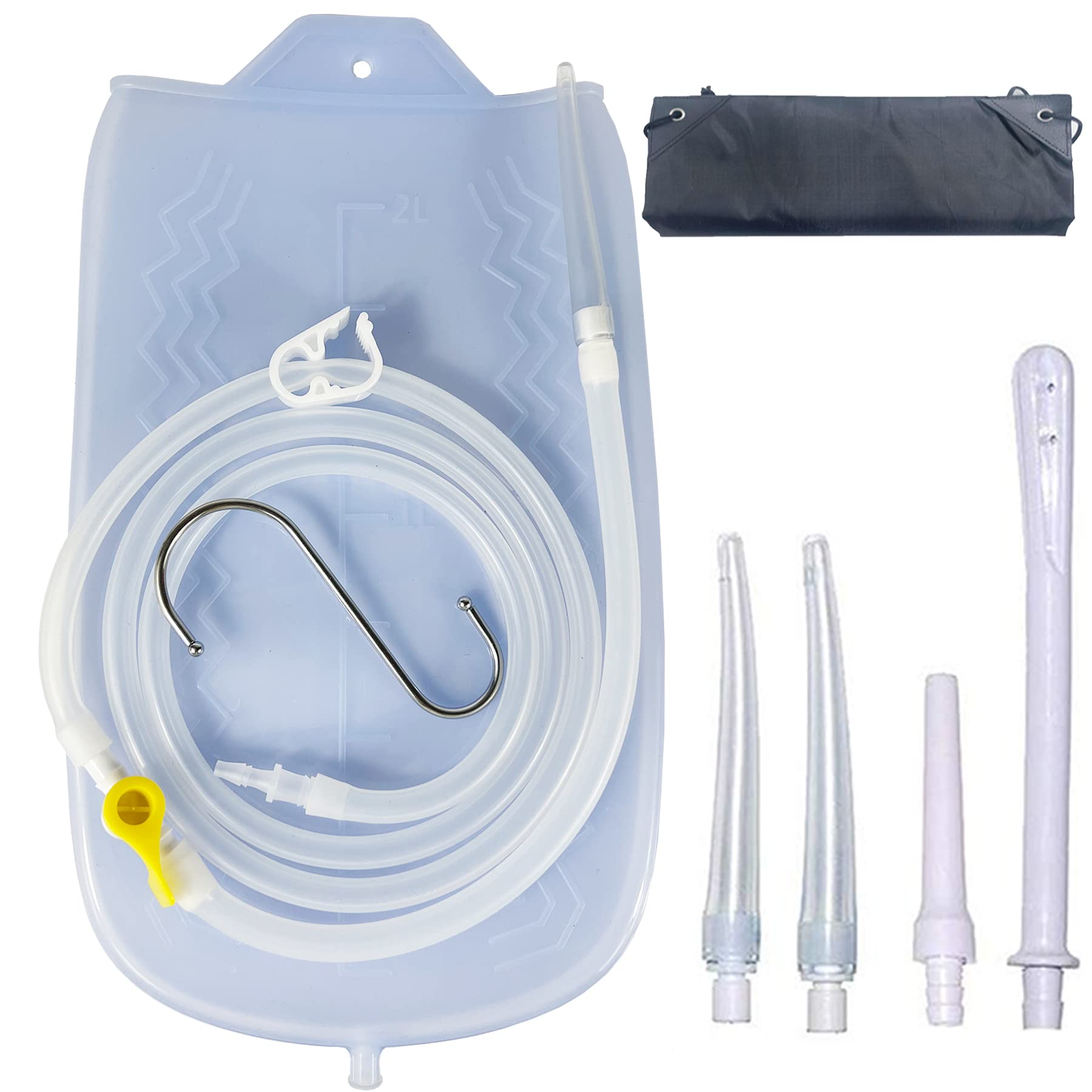 KYZETJD Silicone Enema Kit 2 L Enema Bag 6.3ft. Long Silicone Hose 3 Multi-Size Reusable Tips Controlled Water Flow for Colon Detox Cleanse Enemas