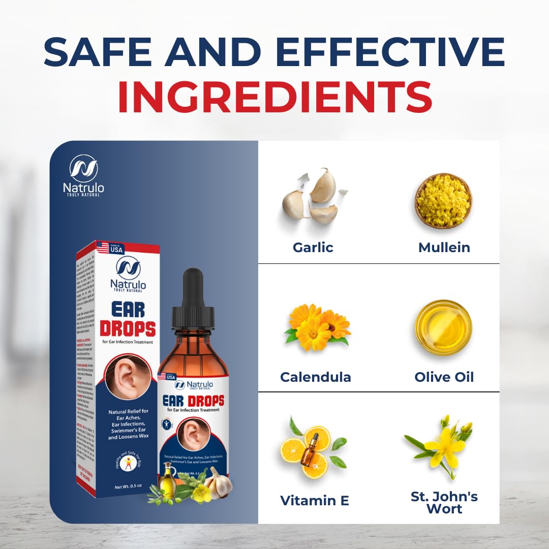 Natrulo Ear Drops for Ear Infection – Organic Ear Drops for Adult, Kids, Baby, Dog & Pets – for Ear Aches, Itchy Ears, Infections, Swimmer's Ear, & Loosen Wax – Kids Safe, Made in USA
