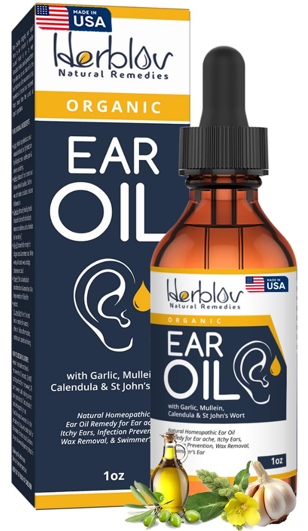 Organic Ear Oil for Ear Infections - Natural Eardrops for Infection Prevention, Swimmer's Ear & Wax Removal - Kids, Adults, Baby, Dog Earache Remedy - with Mullein, Garlic, Calendula, Made in USA