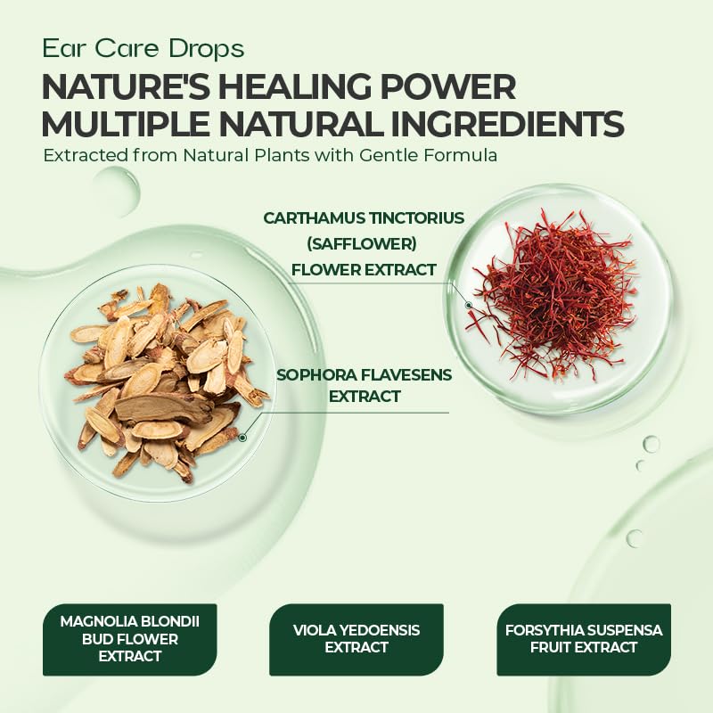 Kreain Nature Ear Care Drops for Ringing Ears, Gentle Formula Ear Drop with Botanical Extracts for Tinnitus Relief, Buzzing Ears, Swimmer's Ear & Earwax Removal - 1 oz - Adults & Kids Earache Remedy