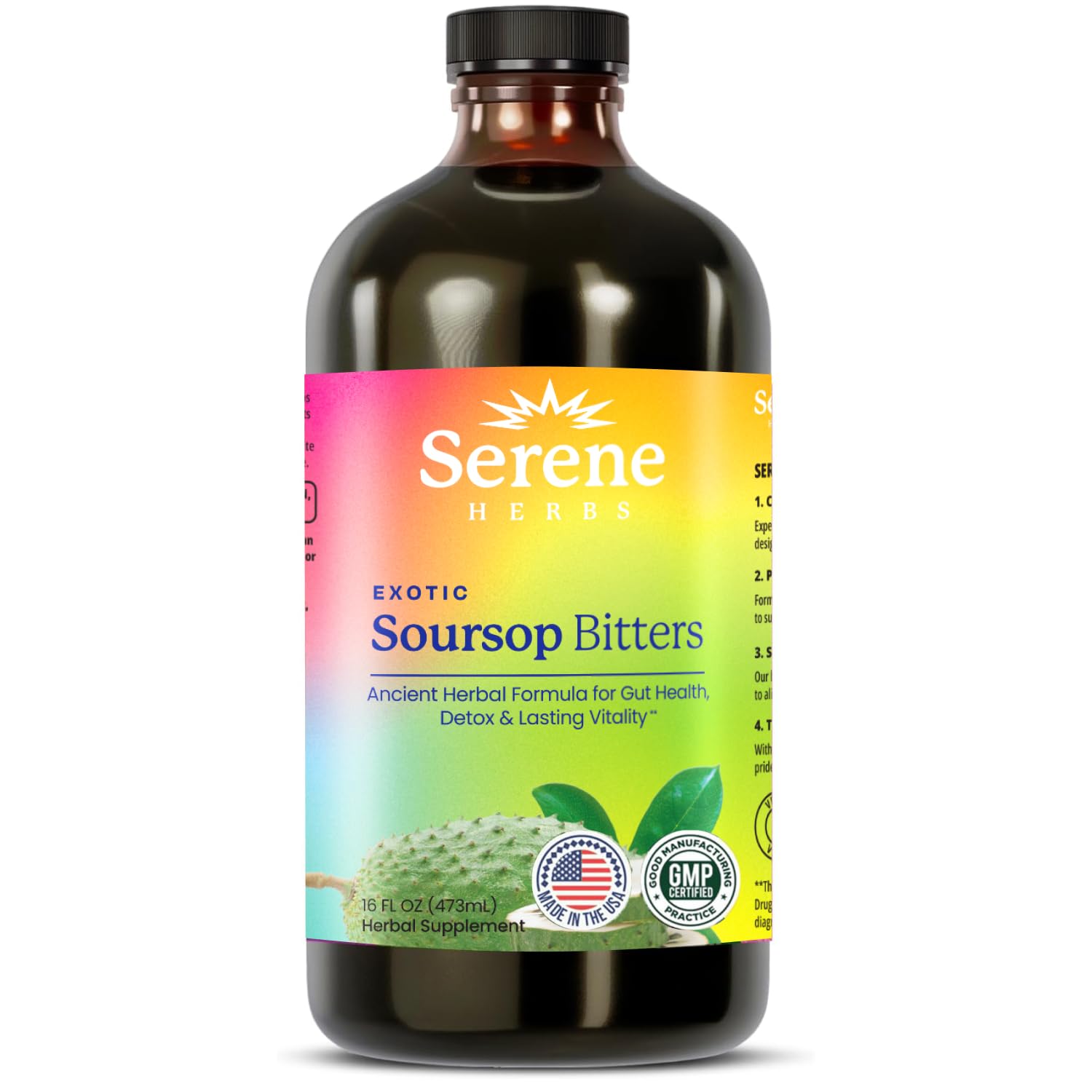Serene Herbs - Soursop Bitters Liquid - Organic Herbal Guanabana Detox with Black Seed, Moringa & Ginger - Supports Digestive Wellness & Immune Function - 16 fl oz