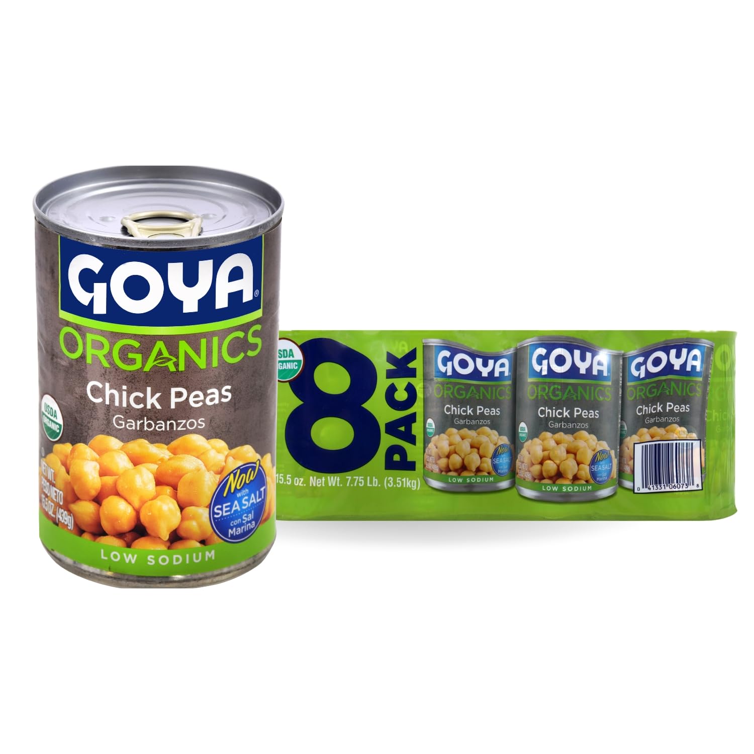 Goya Organic Chick Peas Garbanzo Beans, Low Sodium with Sea Salt, 15.5 Ounce (Pack of 8)