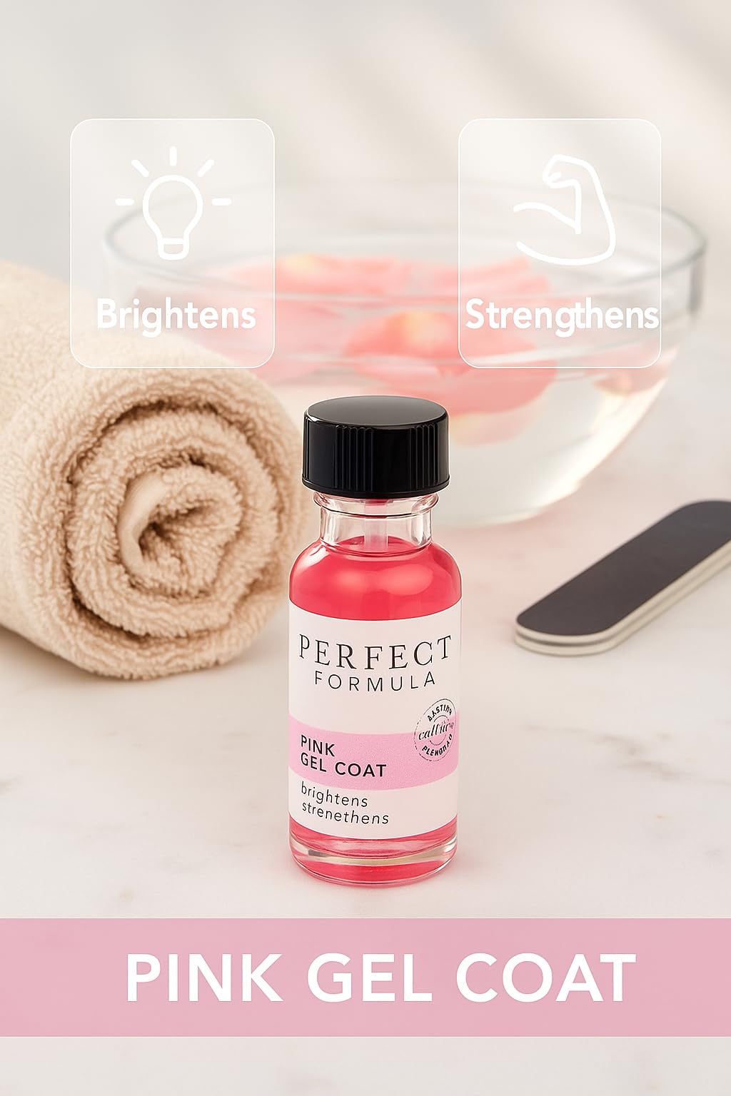 Perfect Formula Pink Gel Coat - Nail Strengthener and Strengthening Polish for Women, Extra Strong Nail Hardener, Keratin Treatment for Damaged Fingernails