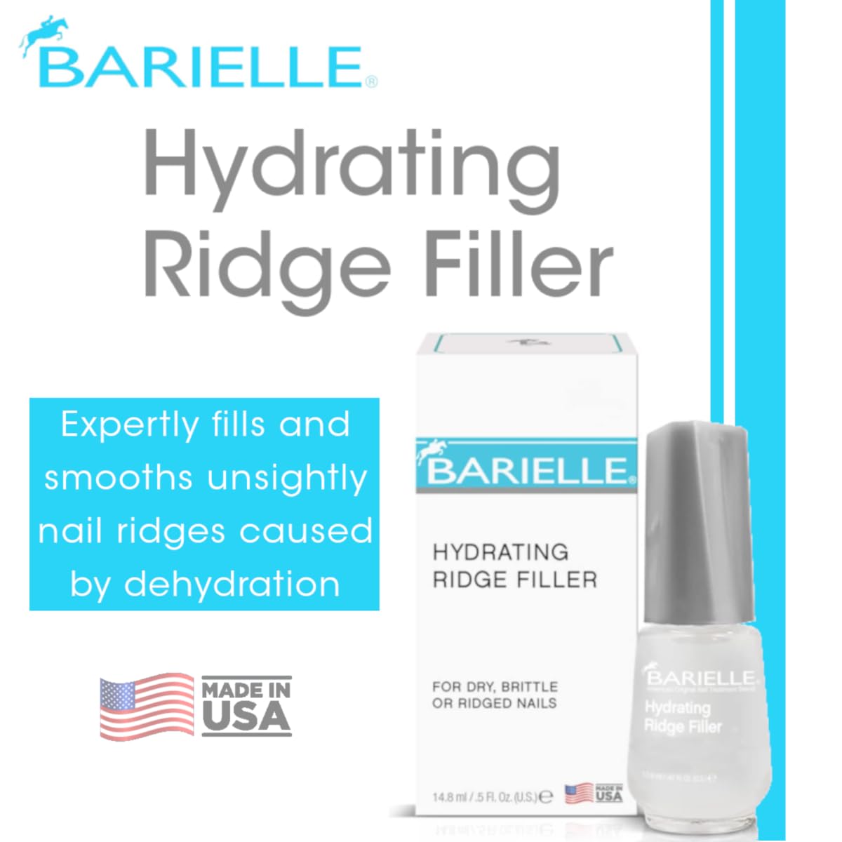 Barielle Hydrating Ridge Filler For Dry, Brittle, Ridged Nails & Nail Growth, Fill and Smooths Nail Ridges, Strengthening Base Coat 0.5 Ounce