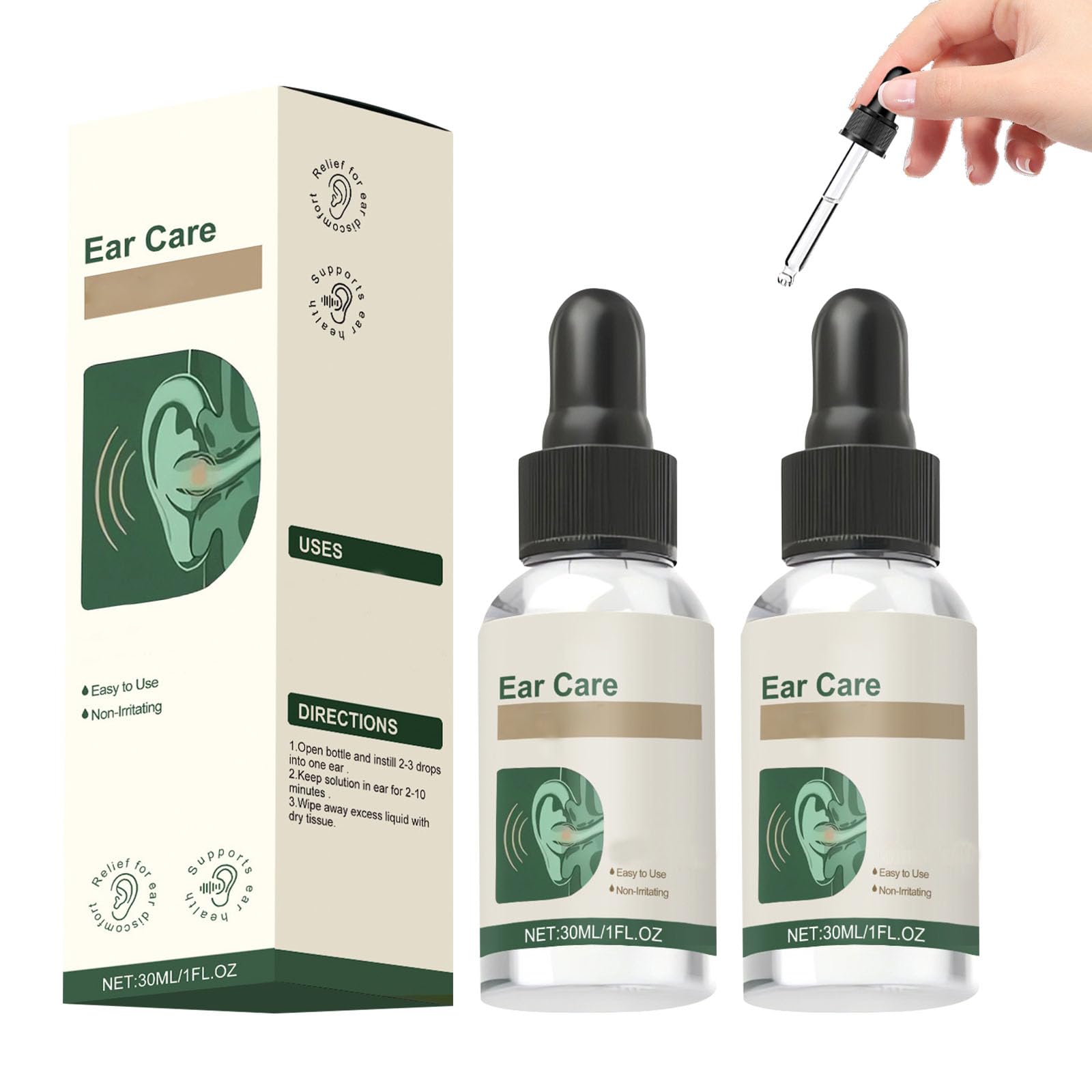2PCS Ear Care Drops for Ringing Ears, Earwax Removal Serum, Ear Drop with Botanical Extracts for Tinnitus, Buzzing Ears, Swimmer's Ear & Earwax Removal