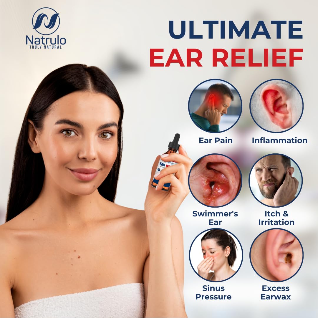 Natrulo Ear Drops for Ear Infection – Organic Ear Drops for Adult, Kids, Baby, Dog & Pets – for Ear Aches, Itchy Ears, Infections, Swimmer's Ear, & Loosen Wax – Kids Safe, Made in USA