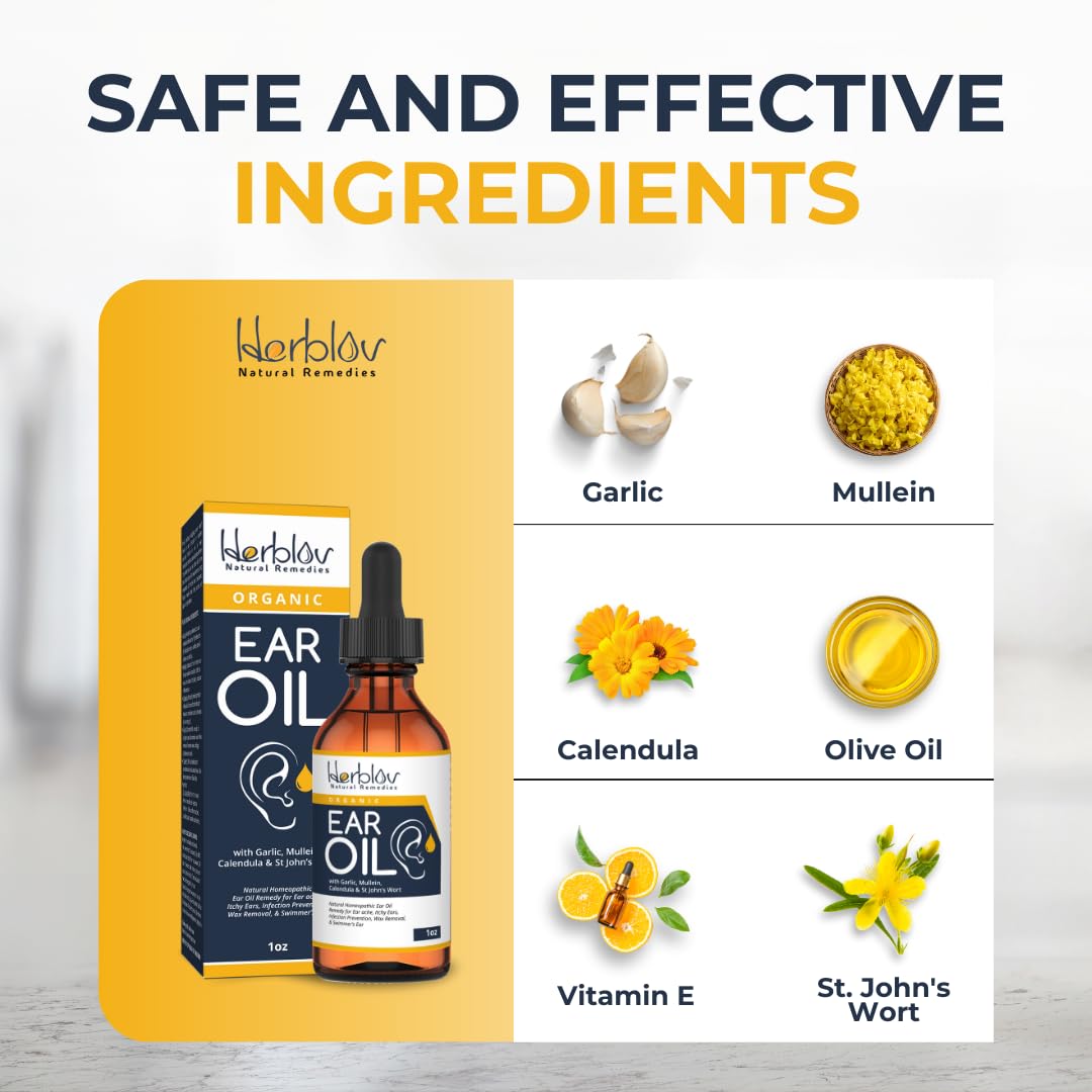 Organic Ear Oil for Ear Infections - Natural Eardrops for Infection Prevention, Swimmer's Ear & Wax Removal - Kids, Adults, Baby, Dog Earache Remedy - with Mullein, Garlic, Calendula, Made in USA