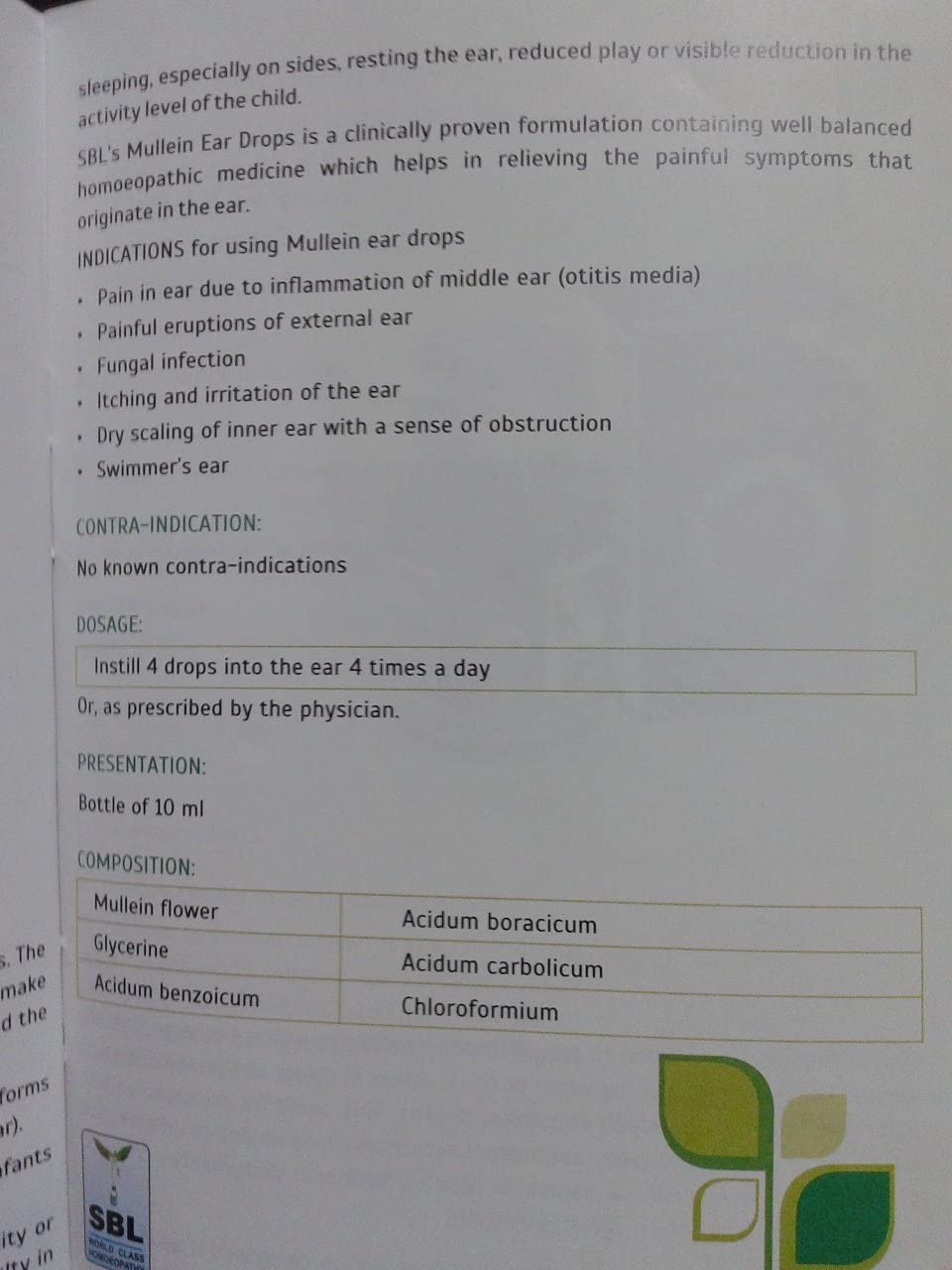 SBL Mullein Ear Drops Ear Infections Earache