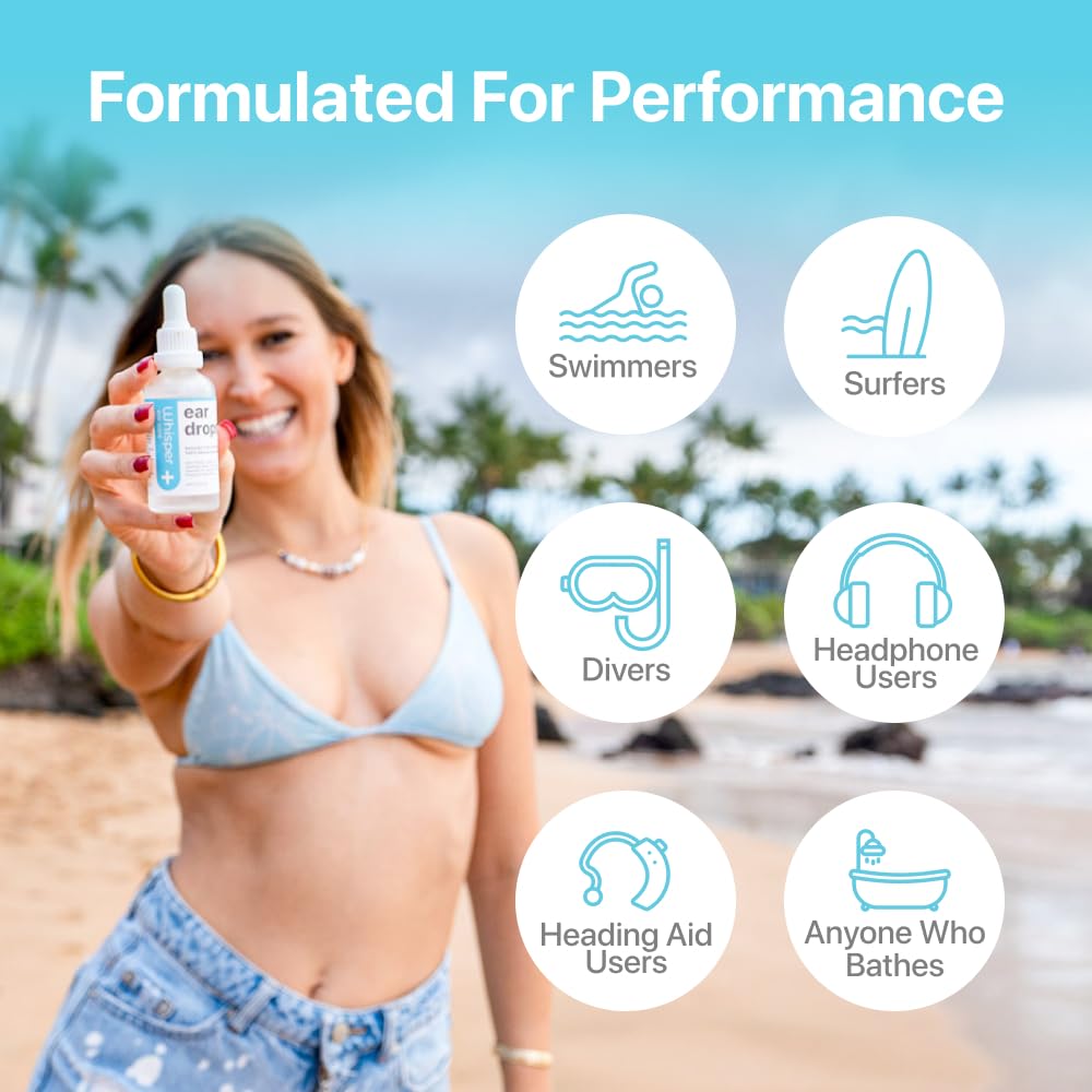 Whisper Ear Drops | 2oz | USA | All Natural Swimmers Ear Drops for Adults with Itchy Ears | Swimmer's Ear Drops Combat Swimmers Ear with Acetic Acid Ear Drops