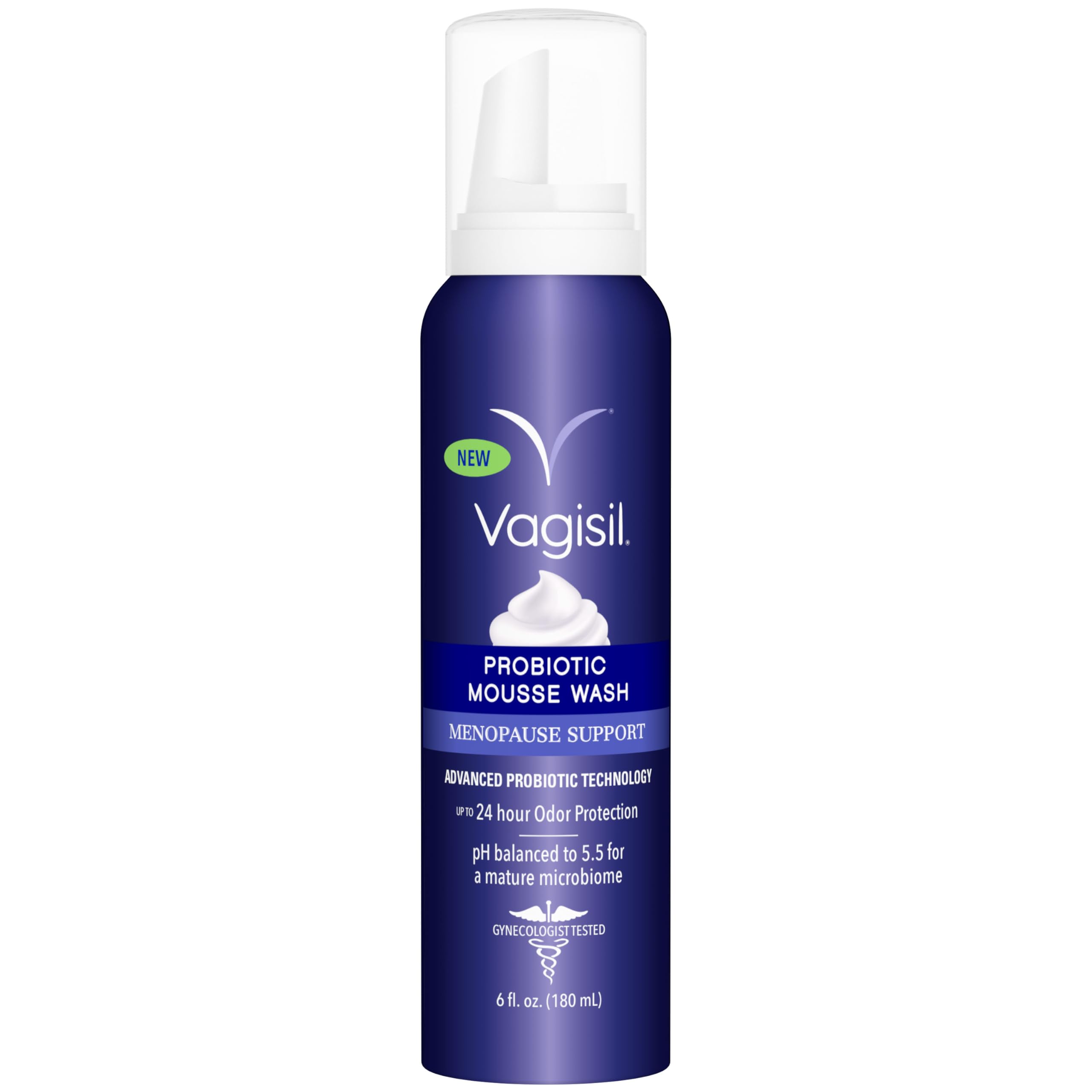 Vagisil Menopause Support Probiotic Mousse Wash, pH Balanced for Mature Microbiome, 24 Hour Freshness, Light Botanical Scent, Gentle Formula For Mature Skin, Sulfate-Free, 6 oz