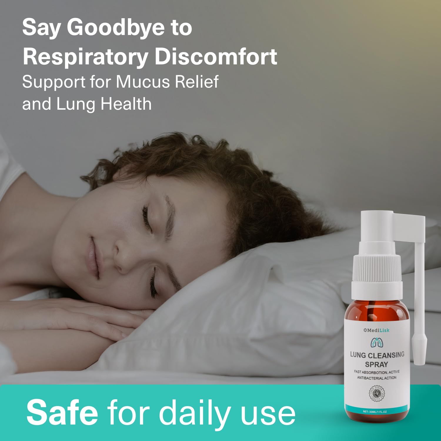 MediLisk Lung Cleansing Spray – Respiratory Support, Mucus Relief and Lung Cleanse – Support for Lung Detox for Smokers – Herbal Extract Formula – Hypoallergenic, Non-Steroidal – 1 oz – Pack of 1