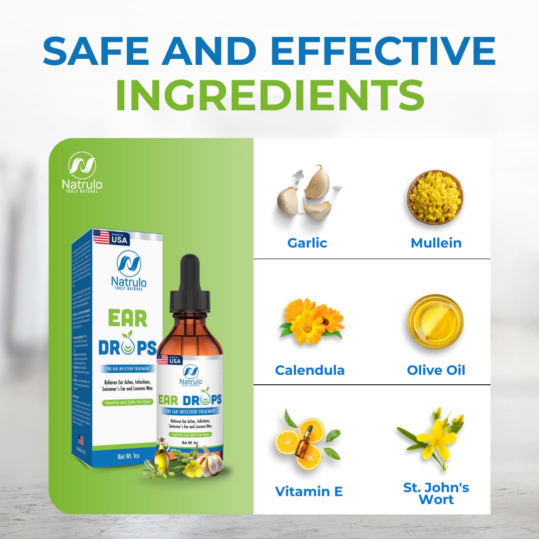 Ear Drops for Ear Infections – All Natural Mullein Garlic Oil for Earaches, Swimmer's Ear, Clogged Ears, Earwax Removal and Itchy Ears – Ear Care Treatment for Adults, Children and Pets, Made in USA