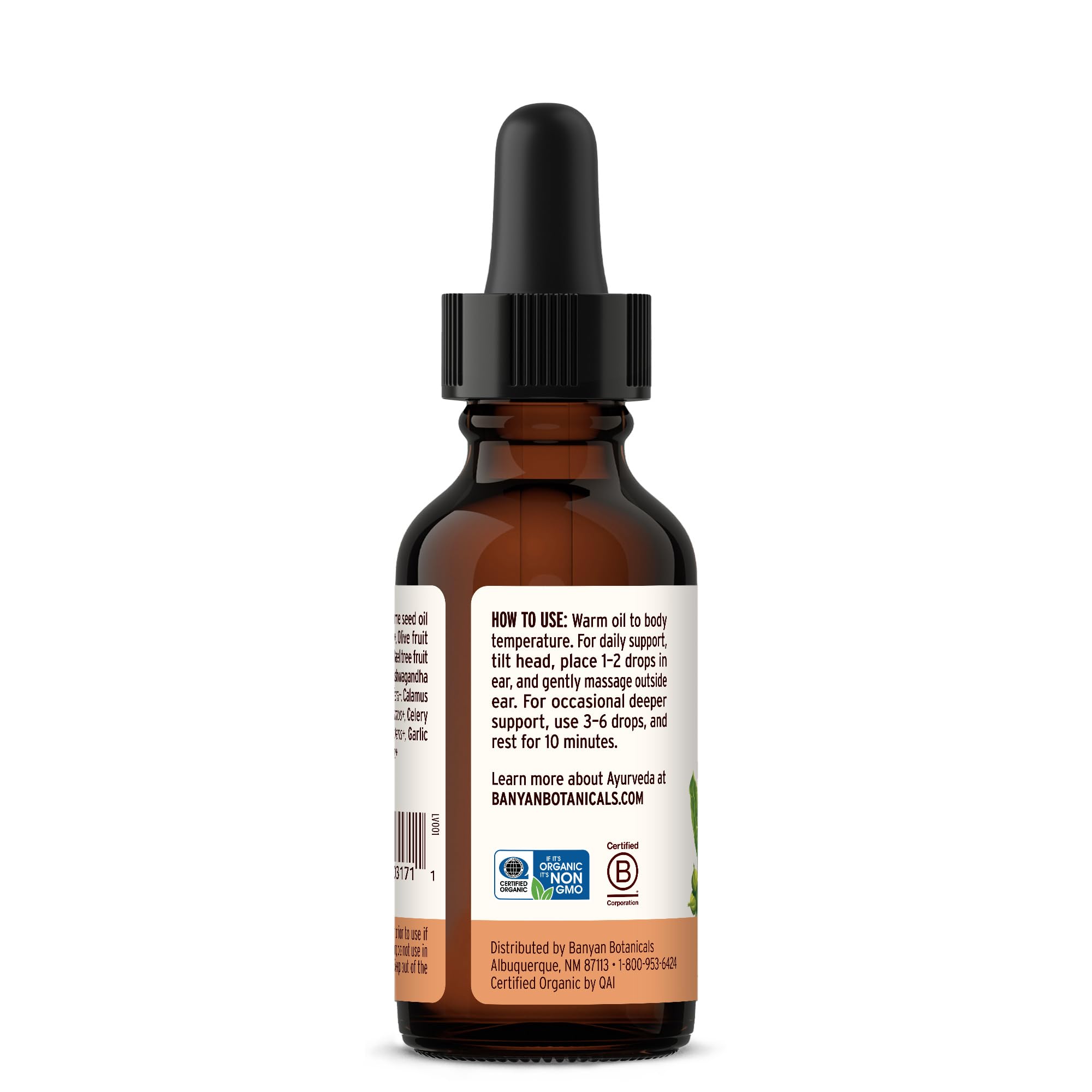 Banyan Botanicals Ear Oil – Organic Herbal Oil Ear Drops with Ashwagandha and Garlic – Soothing and Comforting for The Ears – 1 oz – Non GMO Sustainably Sourced Vegan