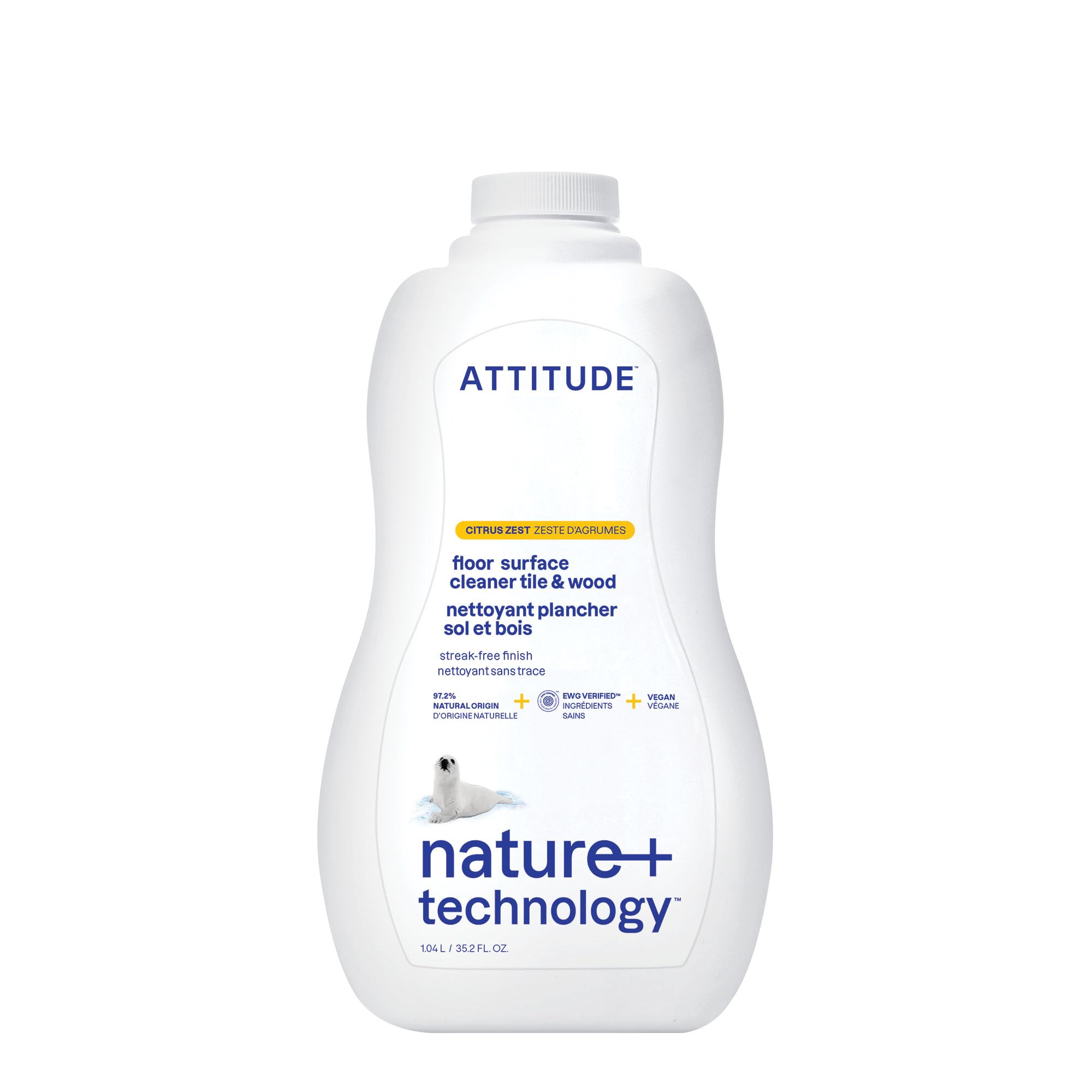 ATTITUDE Floor Cleaner, EWG Verified, Streak-Free, Vegan & Plant-Based for Tile, Wood & Laminate Floors, Citrus Zest Scent, 35.2 Fl Oz