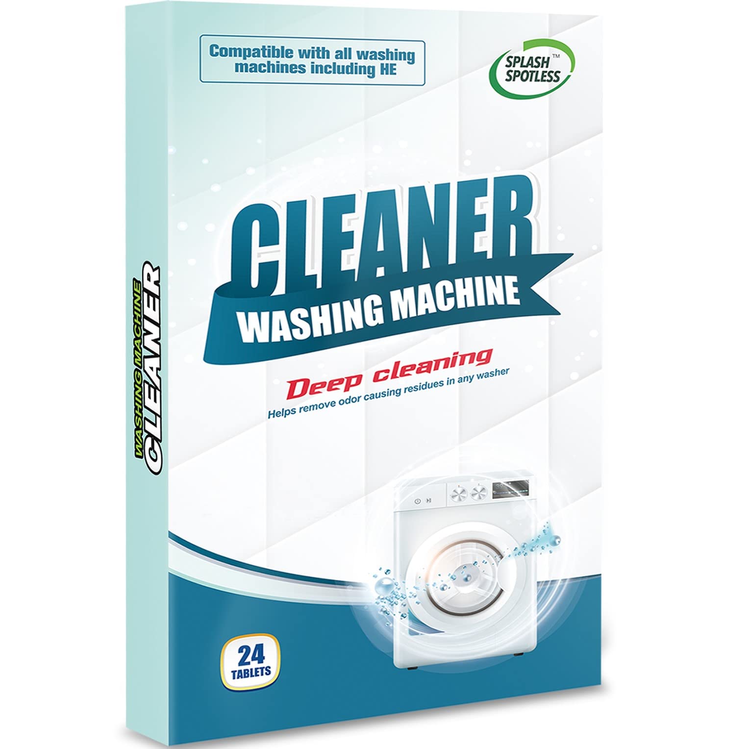 SPLASH SPOTLESS® Washing Machine Cleaner Deep Cleaning for HE Top Load Washers and Front Load, 24 Tablets.