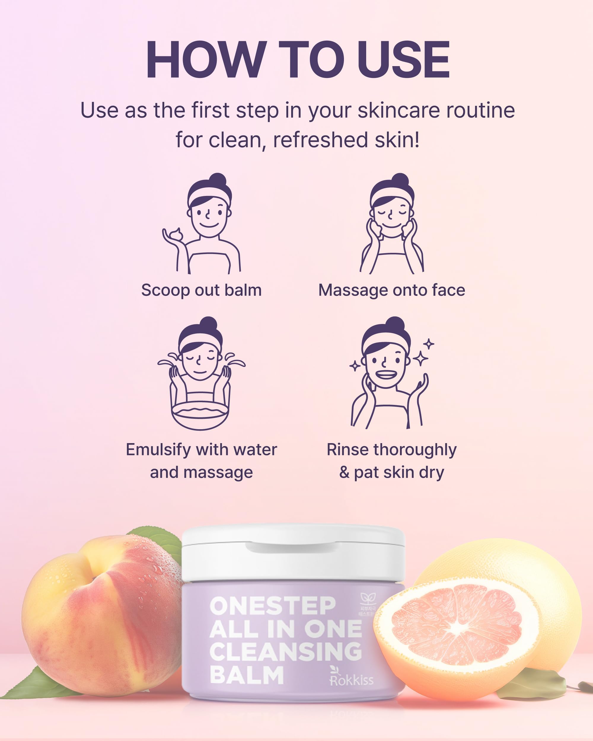 Rokkiss One Step Makeup Remover Cleansing Balm (5.1fl oz) - Korean Facial Cleanser for Eyes, Lips and Face, Gentle, Cruelty-Free Formula