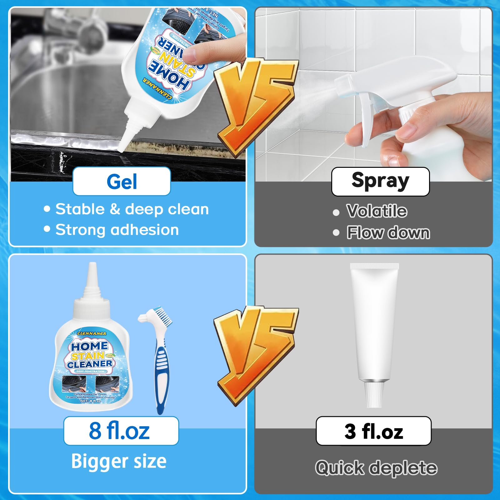 Mold Stain Cleaner Gel, 8 Fl oz All-Purpose Gel for Home Use on Washing Machine Gasket, Bathroom Grout, Sink, Shower, Caulk, and Front Loader Seal