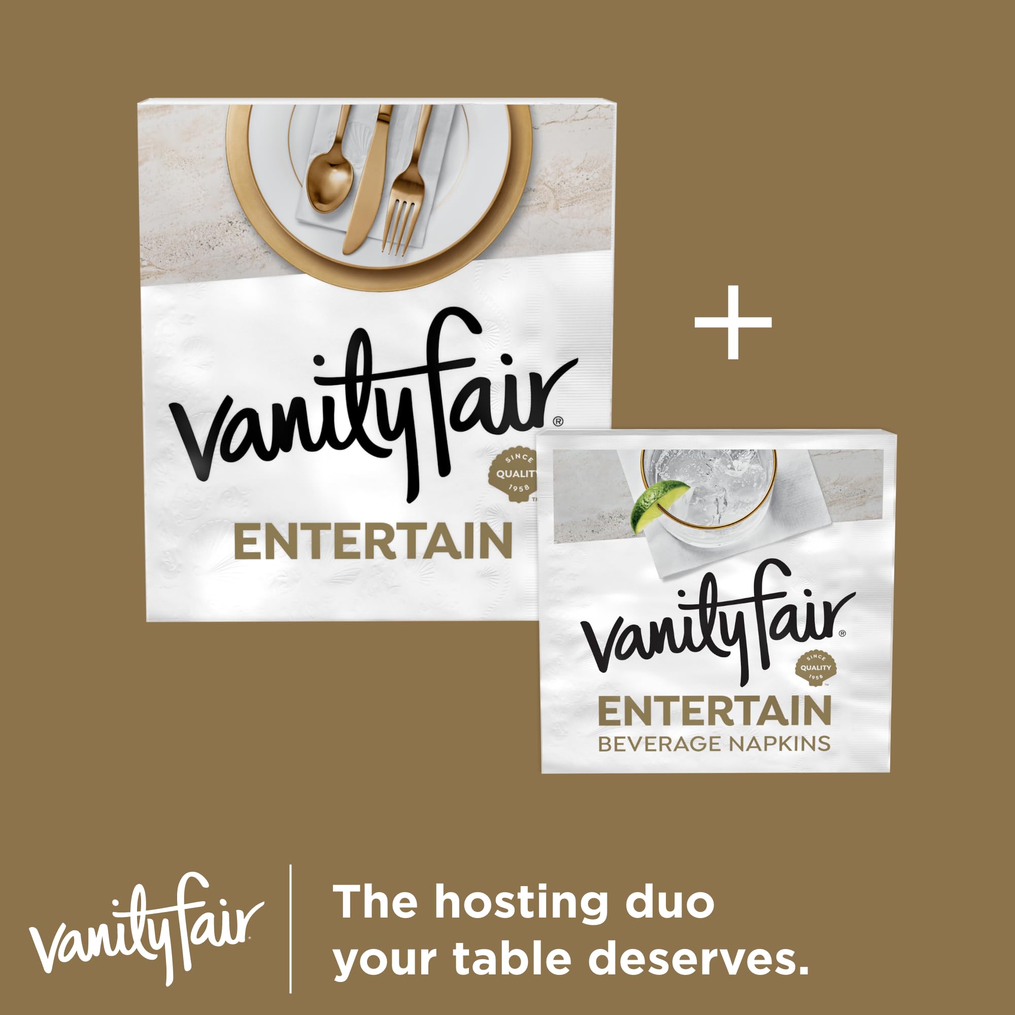 Vanity Fair Entertain Beverage Paper Napkins, White, 2-Ply, 40 Count, 4.9" x 4.9", Disposable Napkins for Entertaining