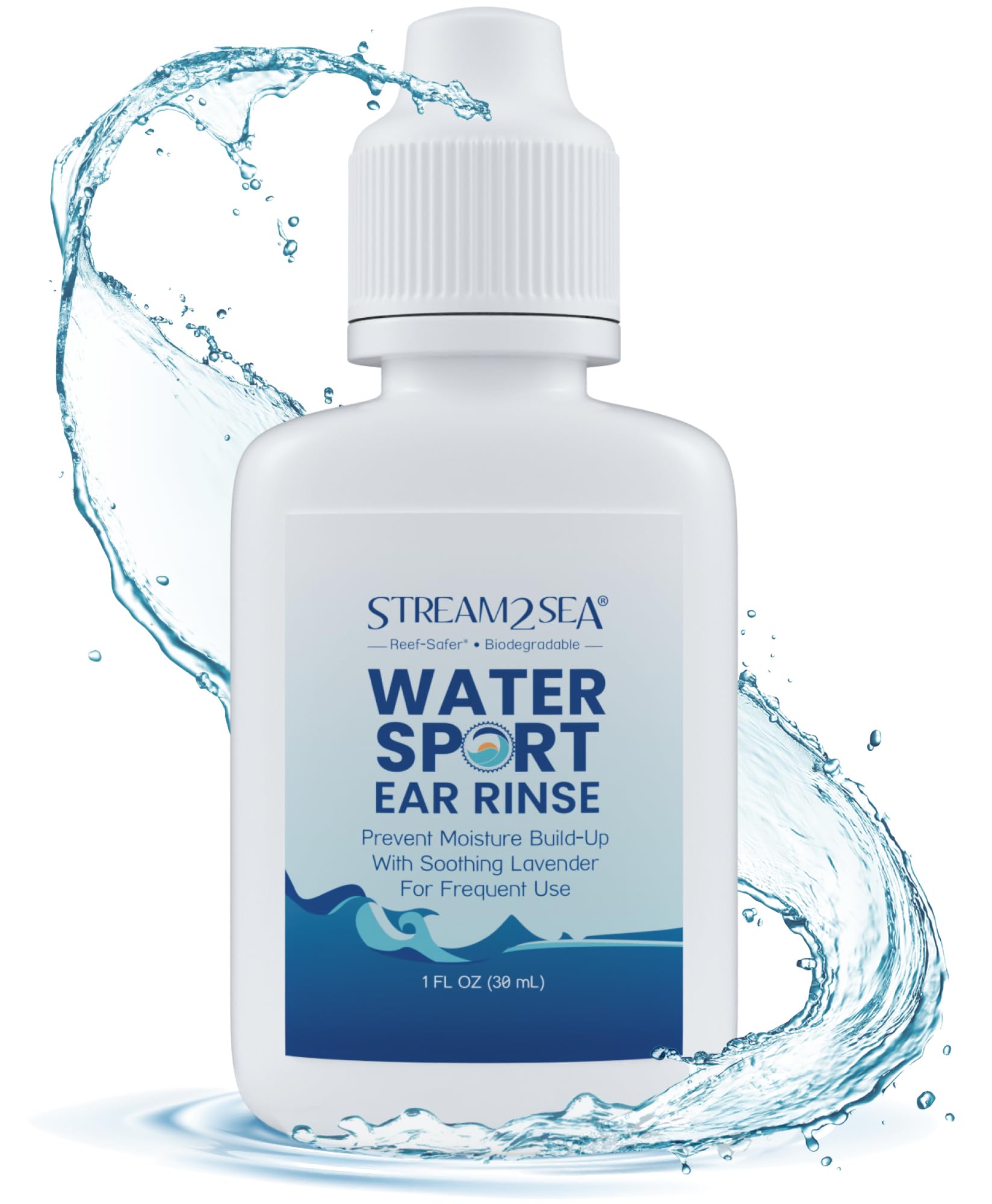 Stream2Sea Water Sport Ear Rinse for Swimmers, Divers and Surfers - Biodegradable Natural Ear Drops for Swimmers - Ear Drops with Oregano and Lavender Oils - to Keep Ears Healthy,1 Fl oz