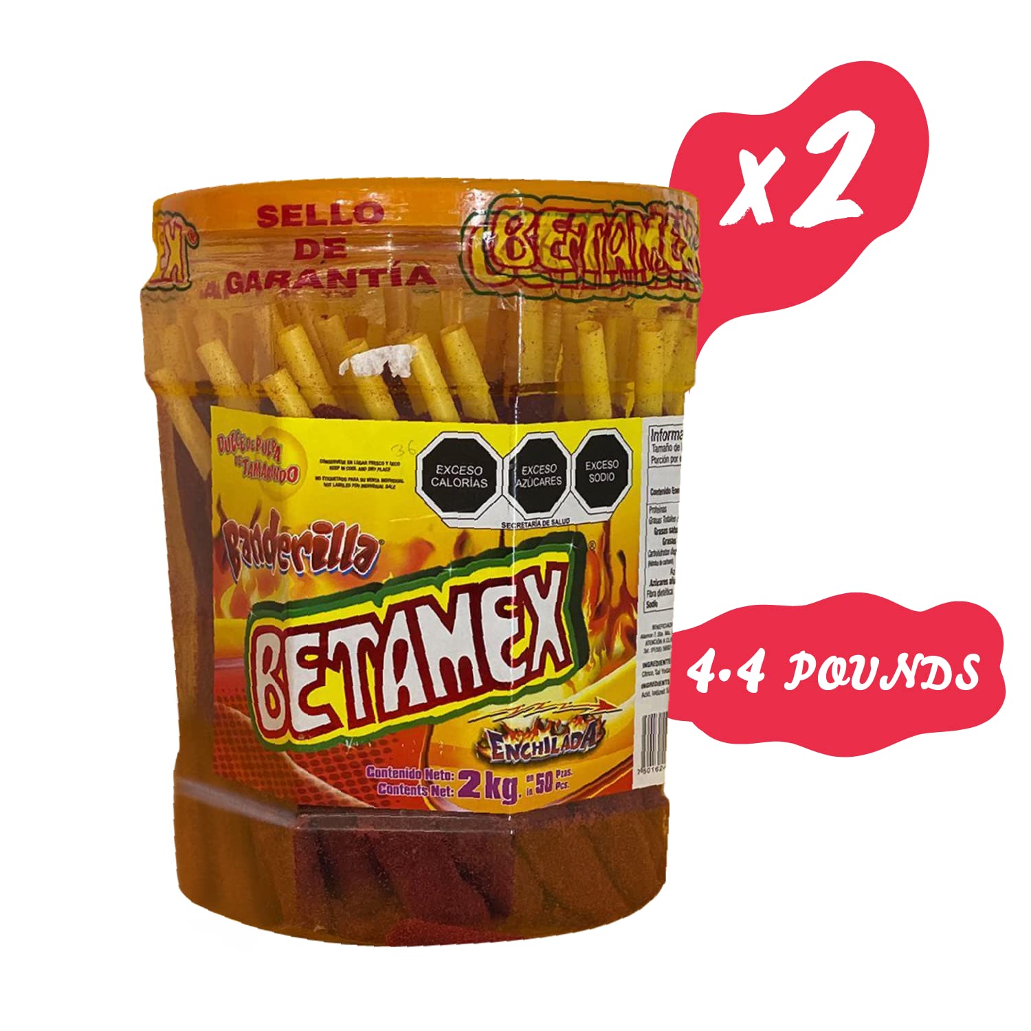 (2 Pack) BETAMEX Banderilla Candy Tamarind And Chili Flavor 2kg/ 4.4pounds – Mexican Food – Spicy Flavor and Delicious Tamarind Flavor