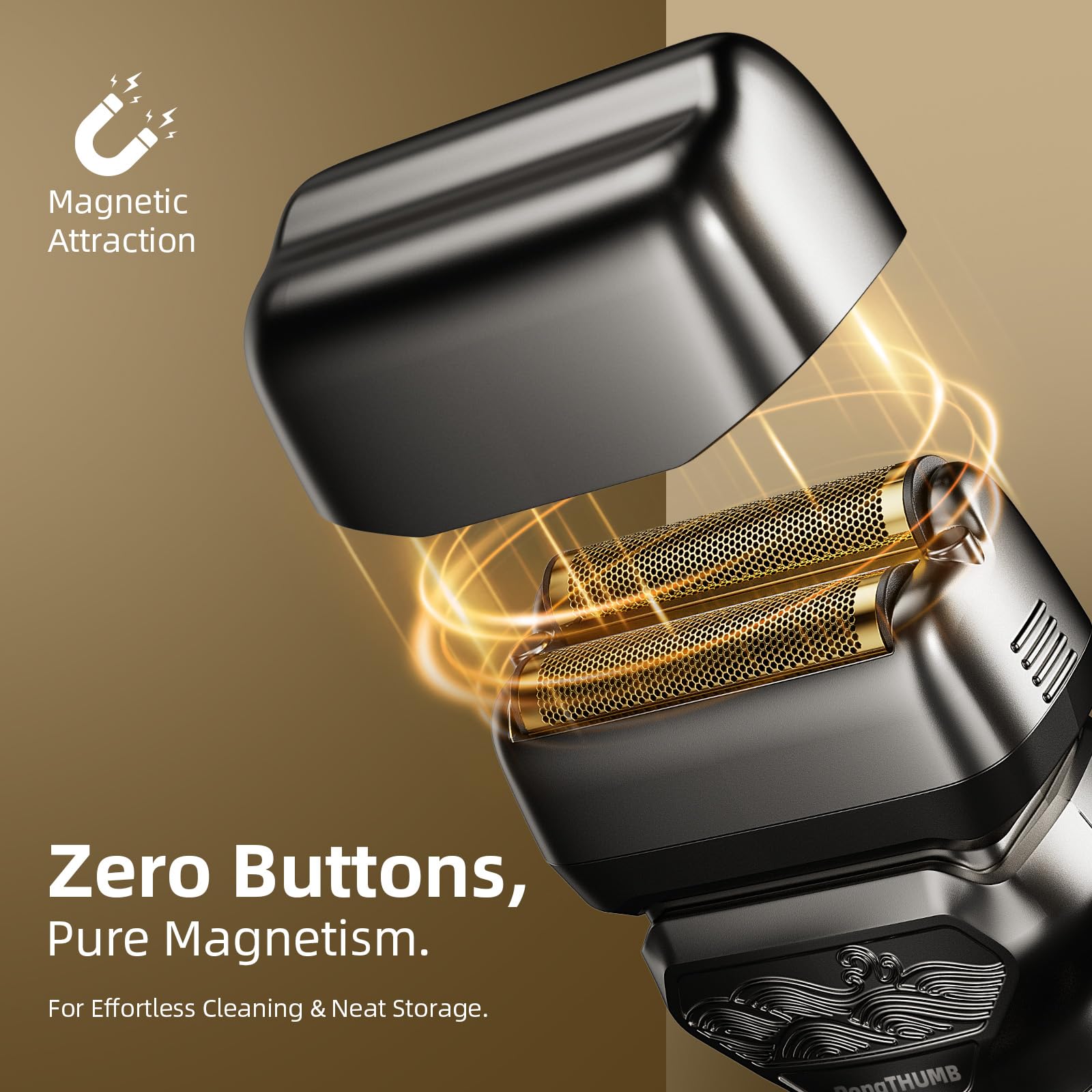 PongTHUMB Electric Foil Shaver for Men: Rechargeable Razor with Push-Up Trimmer for Face - Cordless Wet/Dry/Anti-Slip Waterproof Shavers with LED Display - Metal Handheld Design, Gray Silver Gift