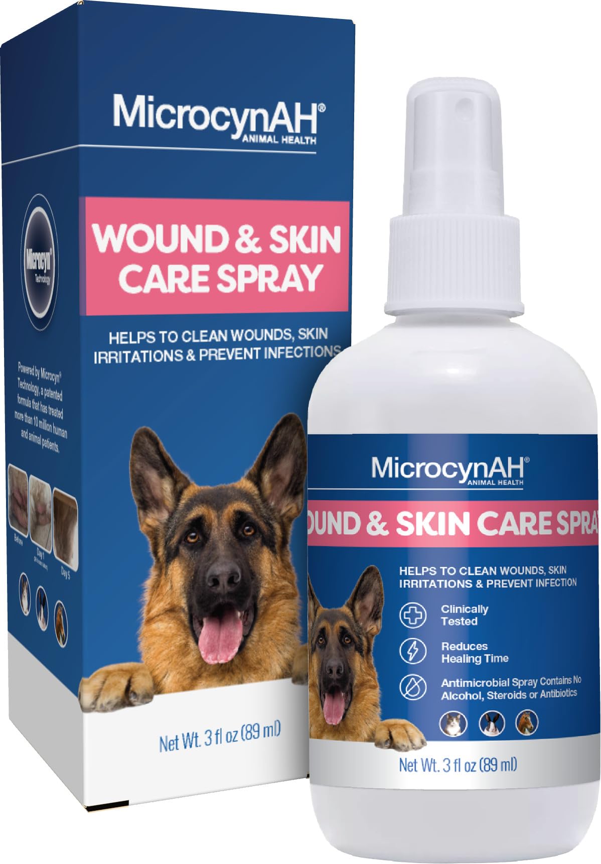 Manna Pro Microcyn AH Wound & Skin Care Spray for Pets 89ml, 3 Ounces, WHITE