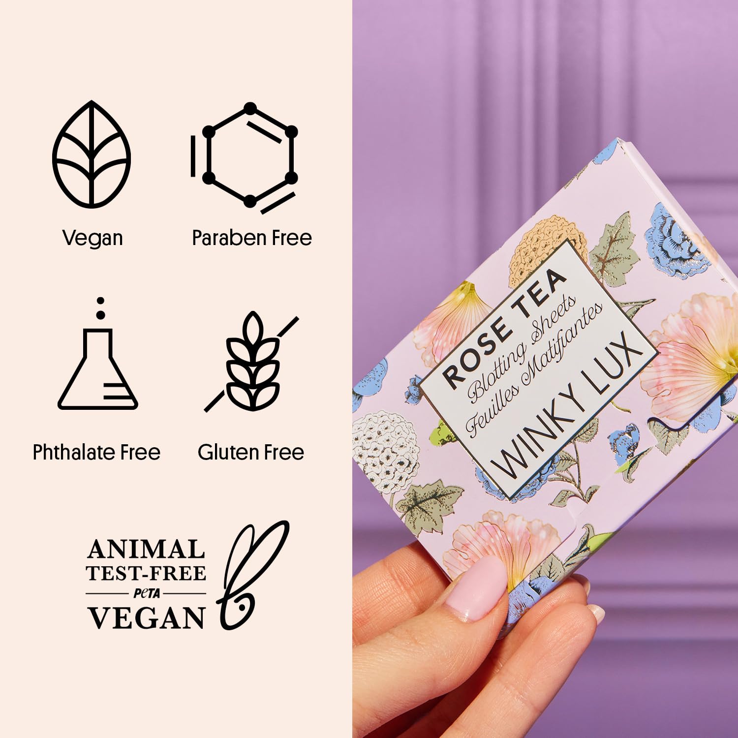 Winky Lux Rose Tea Oil Blotting Sheets – Shine Control Blotting Papers in Travel Compact, Instantly Absorb Oil & Reduce Shine Without Disturbing Makeup