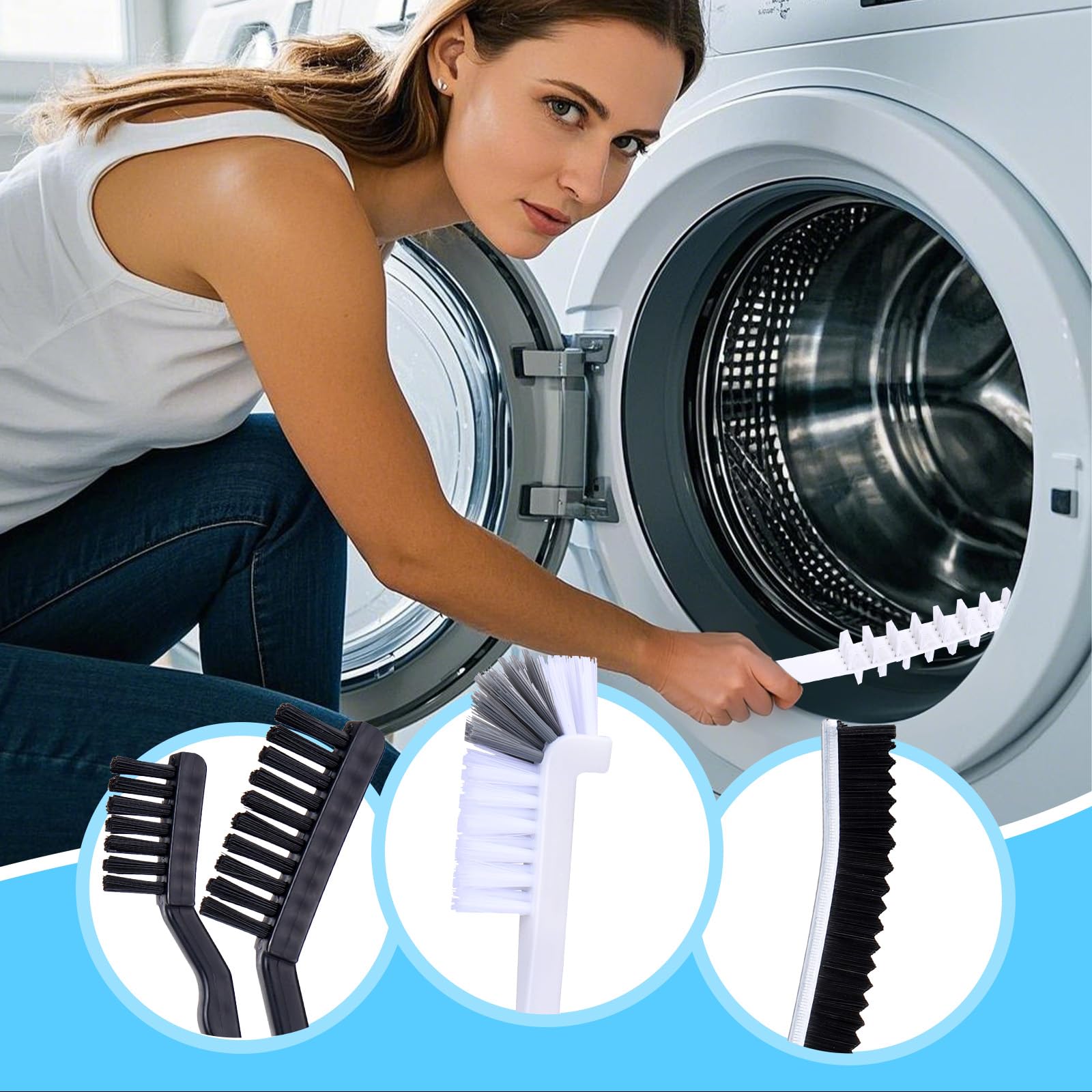 Palksky Washing Machine Cleaning Brush Set, Front Load Washer Machine Cleaner Accessories with 1PCS Drum Slot Cleaner Brushes and 5PCS Crevice Cleaning Brush for Washer Rubber Seal
