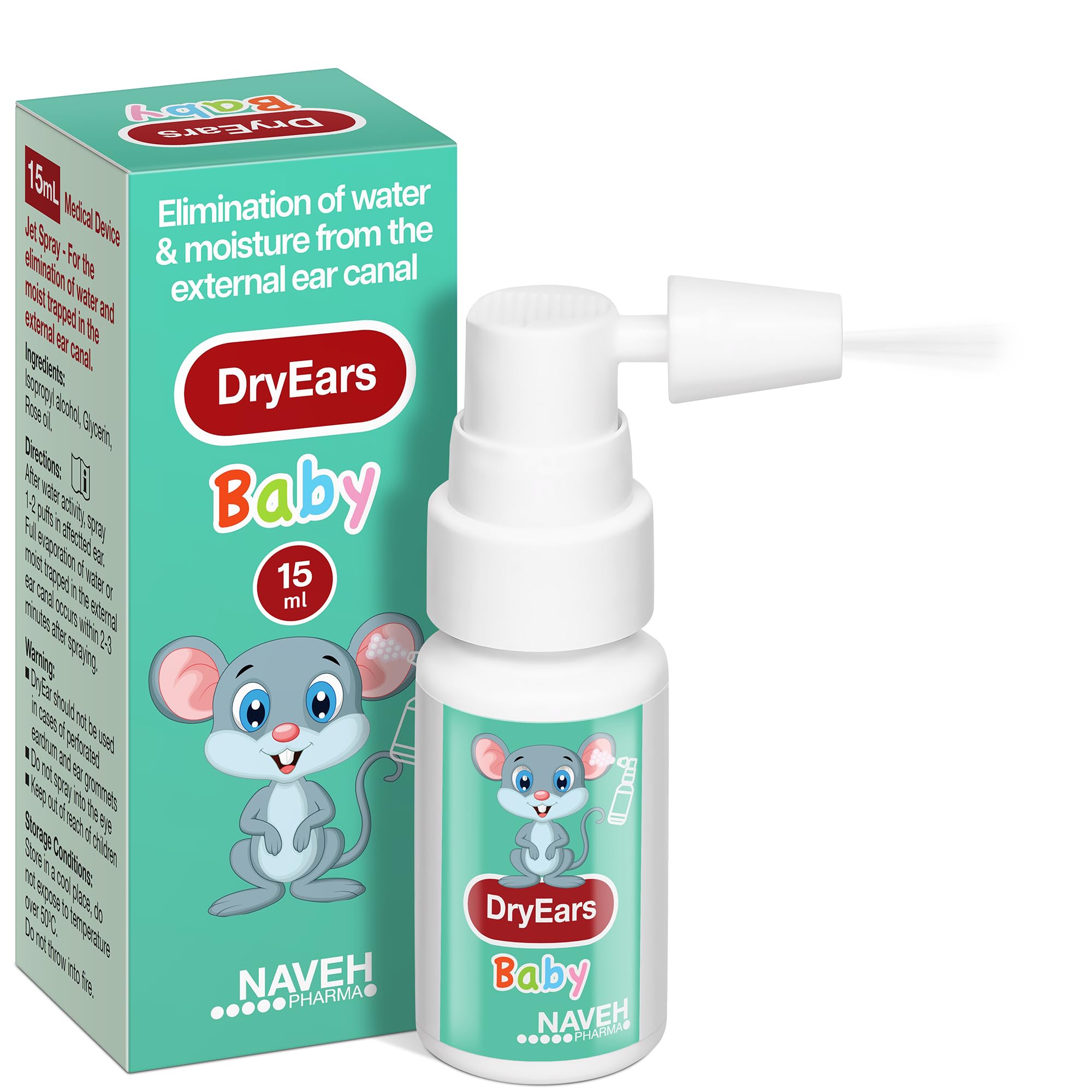NAVEH PHARMA® Dry Ears Baby | Swimmers Ear Drops Spray | Ear Drying Drops for Little Swimmers | Remove Water Trapped in Ears in Seconds | Prevent Pain, Infection, Aches & Hearing Loss (0.5 Fl Oz)
