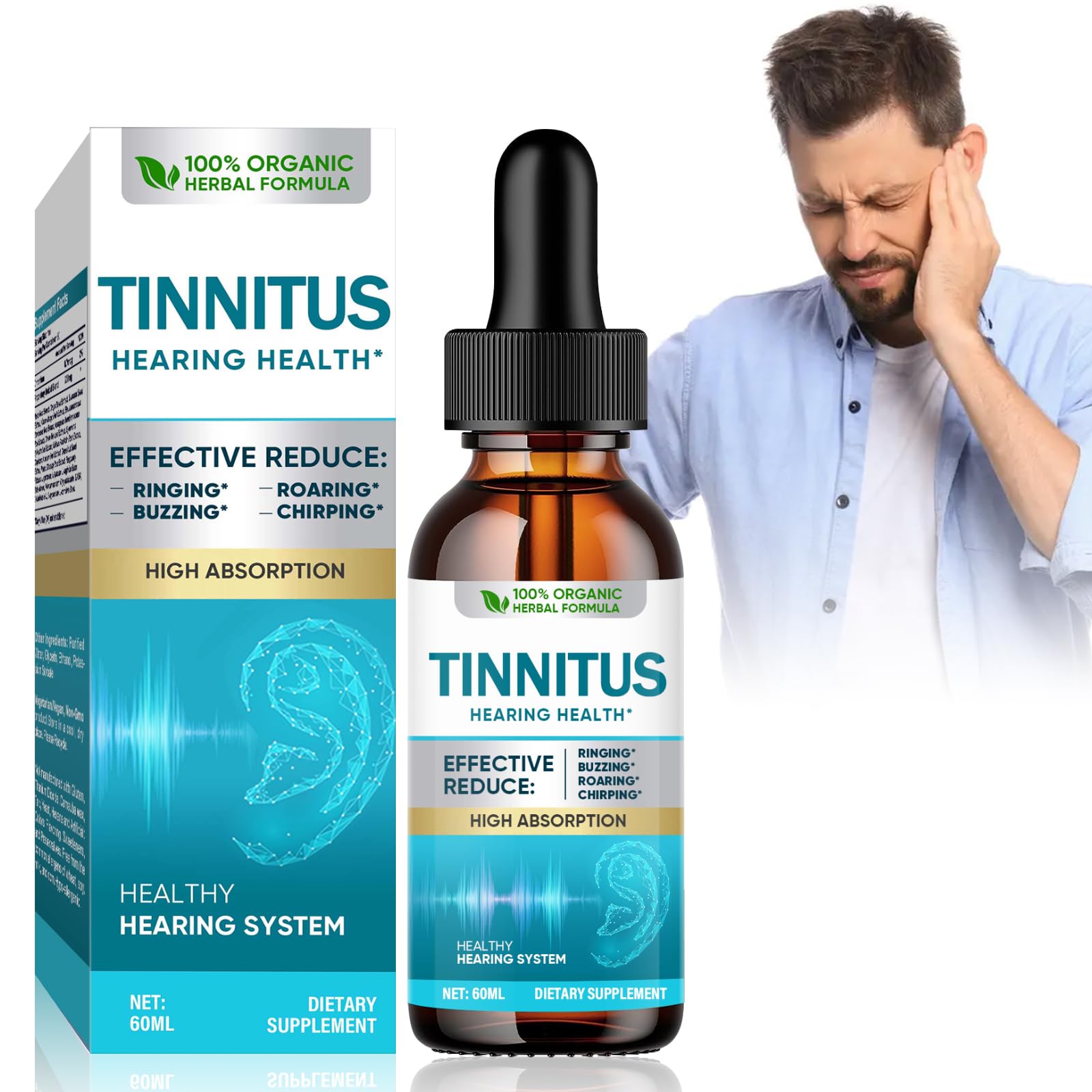 Tinnitus Relief for Ringing Ears, Natural Tinnitus Support Drops, Effective Support for Men & Women