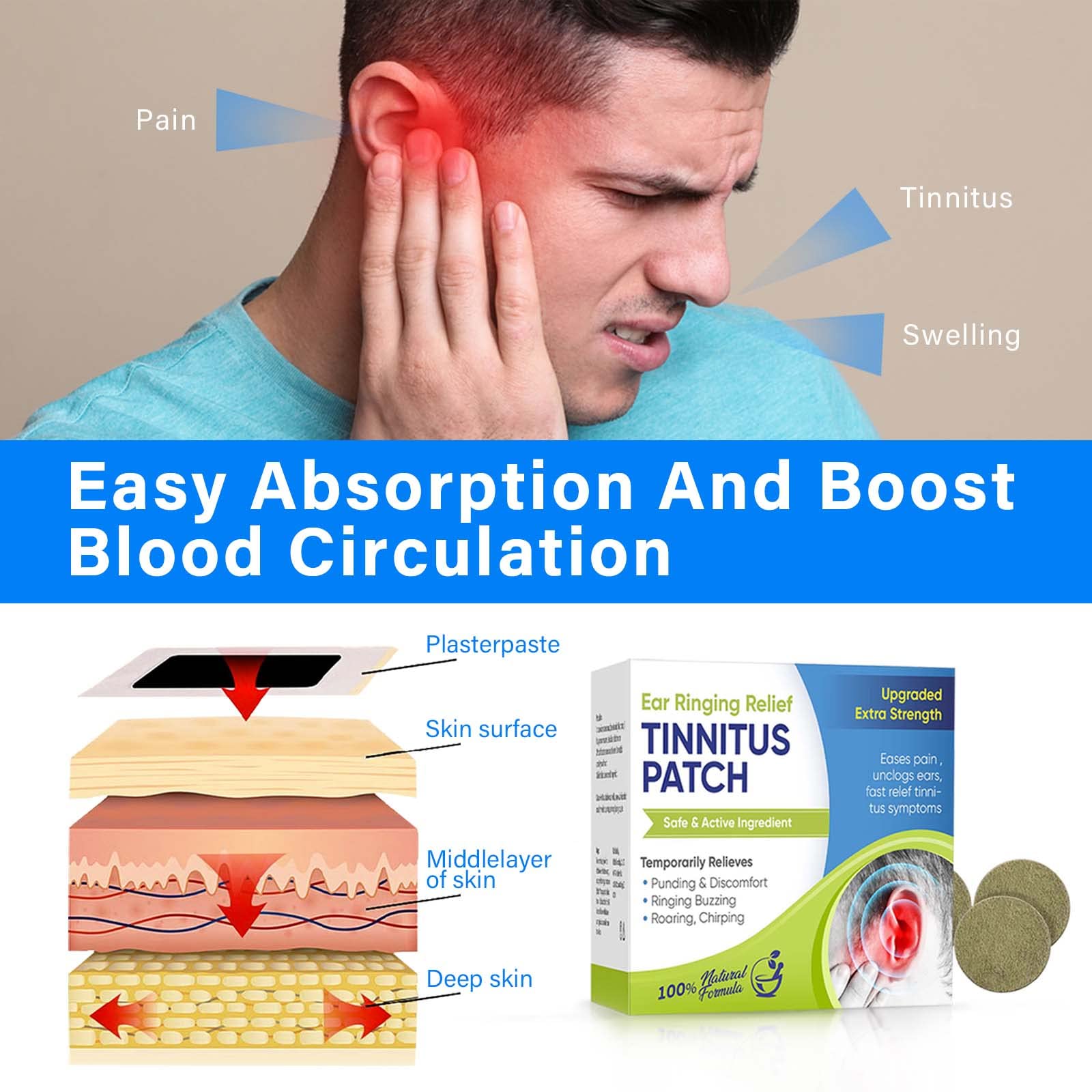 Topicy Tinnitus Relief for Ringing Ears, (50Pcs) Tinnitus Relief Patches, Natural Herbal Blend, Support Ear Tinnitus Relief