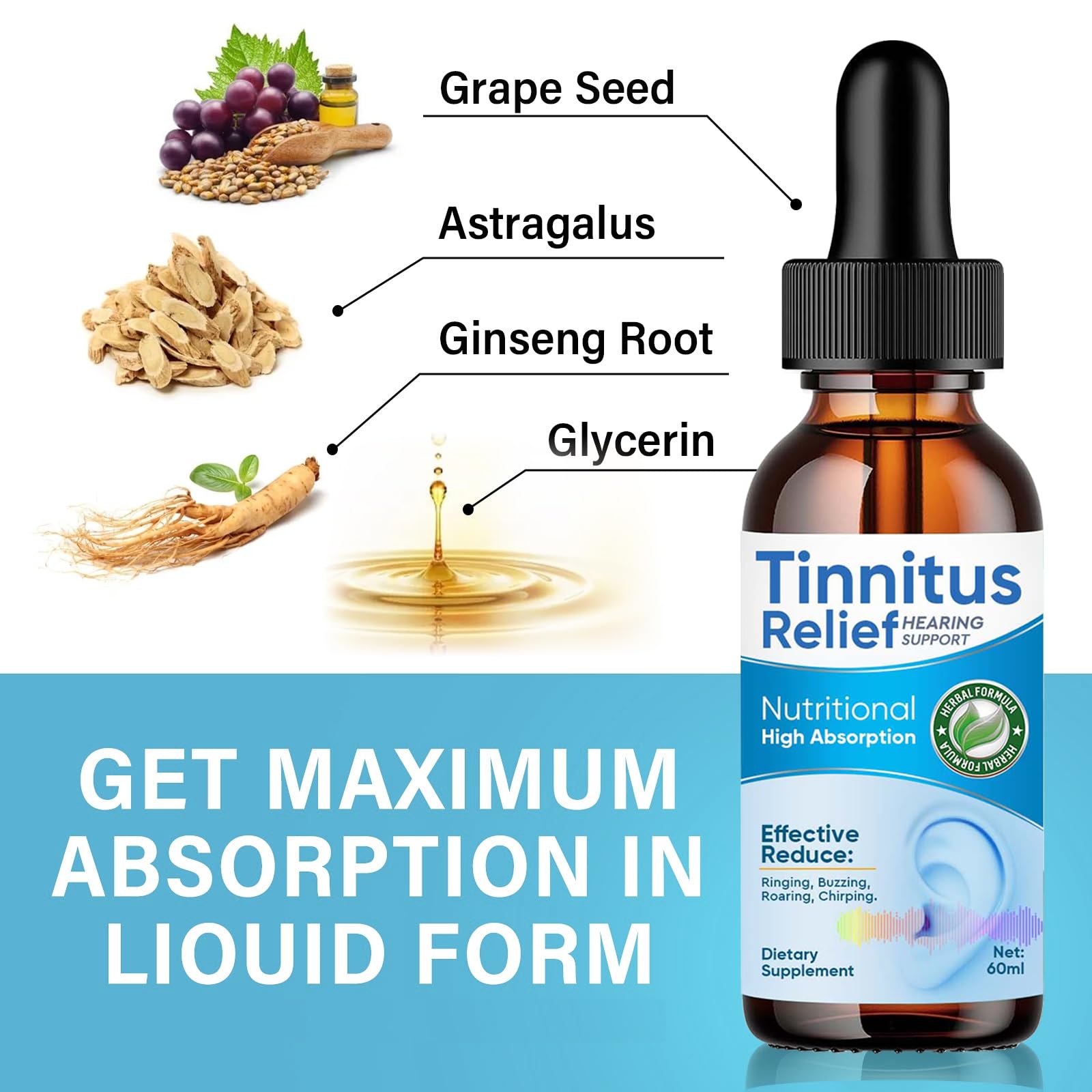Tinnitus Relief for Ringing Ears, Natural Ingredients Tinnitus Ear Ringing Relief