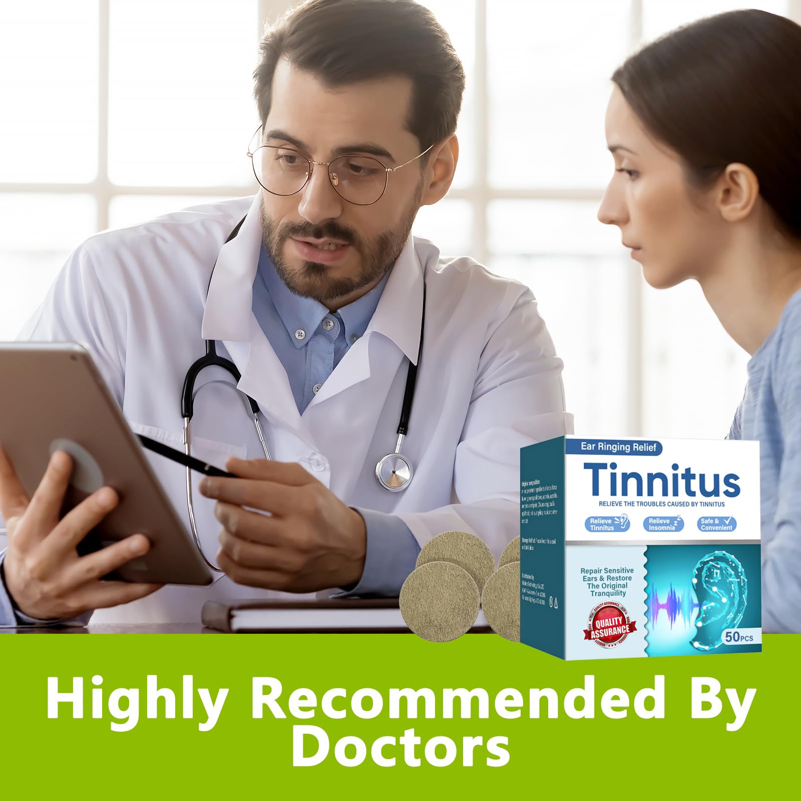 Tinnitus Relief for Ringing Ears, Natural Herbal Tinnitus Relief Patches - Fast-Acting Ear Noise and Buzzing Relief, Improve Hearing Comfort, Portable 50 Pcs for Men & Women at Work or Travel