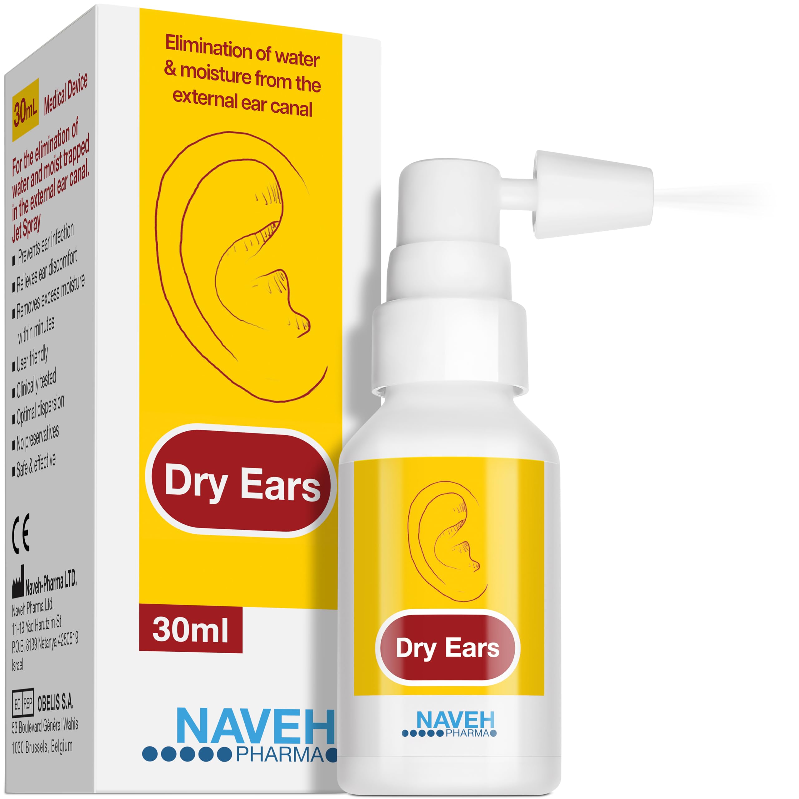 NAVEH PHARMA Dry Ears -Swimmers Ear Drops Spray - Ear Drying Drops for Swimmers Adults and Kids/Remove Water Trapped in Ears and Prevent Pain, Infection, and Hearing Loss (1 Fl Oz)
