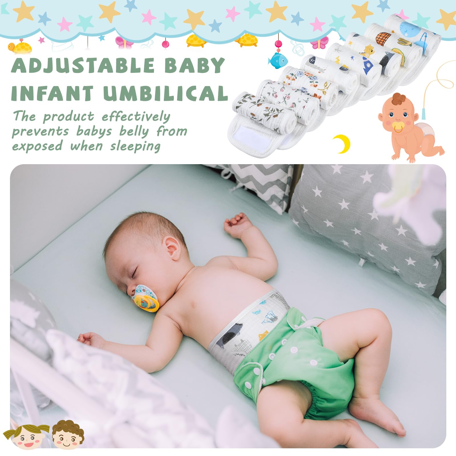 Vabean 8 Pcs Baby Infant Umbilical Cord Comfort Adjustable Cotton Belly Band for Protection, Baby Gifts for 0 To12 Months (Lovely)