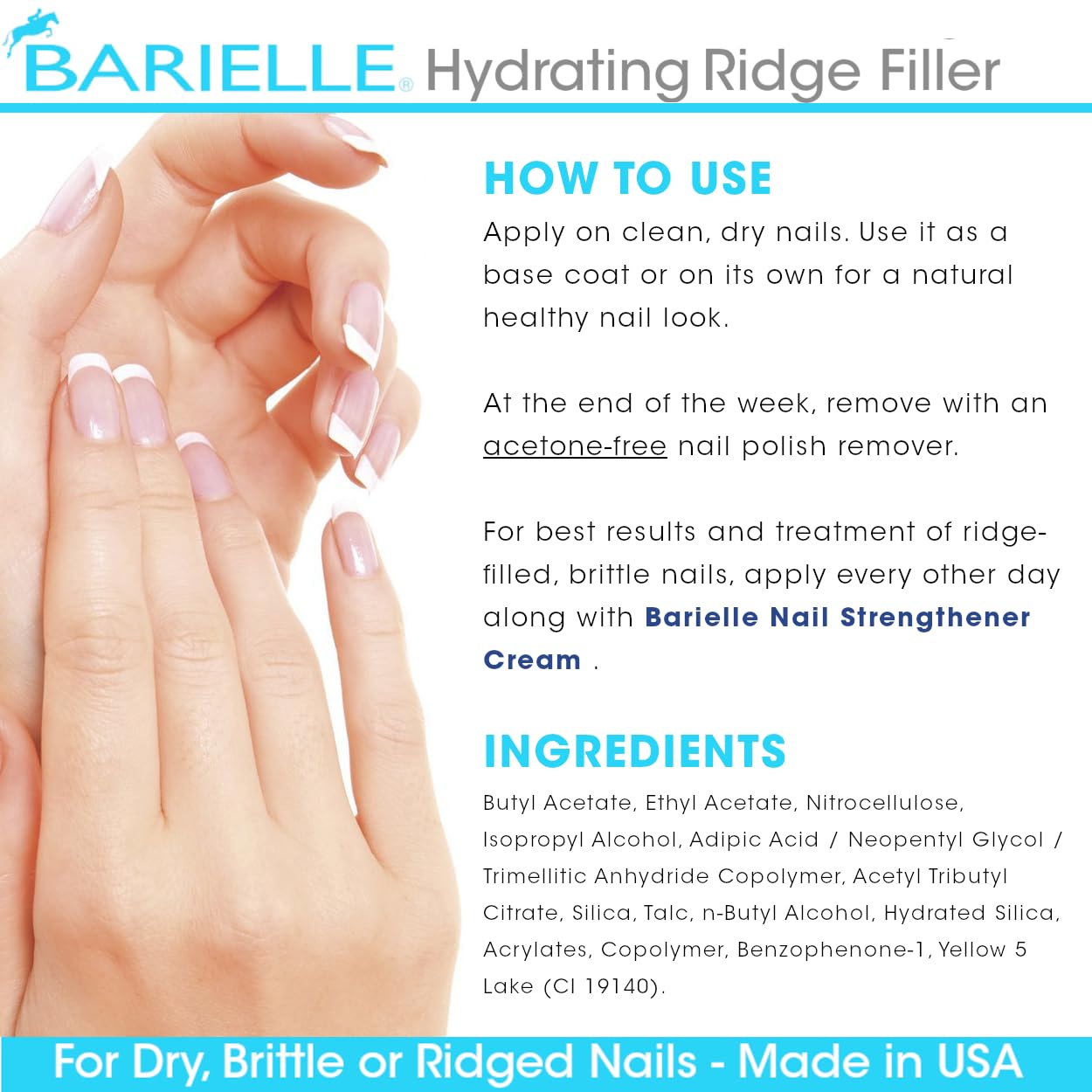 Barielle Hydrating Ridge Filler For Dry, Brittle, Ridged Nails & Nail Growth, Fill and Smooths Nail Ridges, Strengthening Base Coat 0.5 Ounce