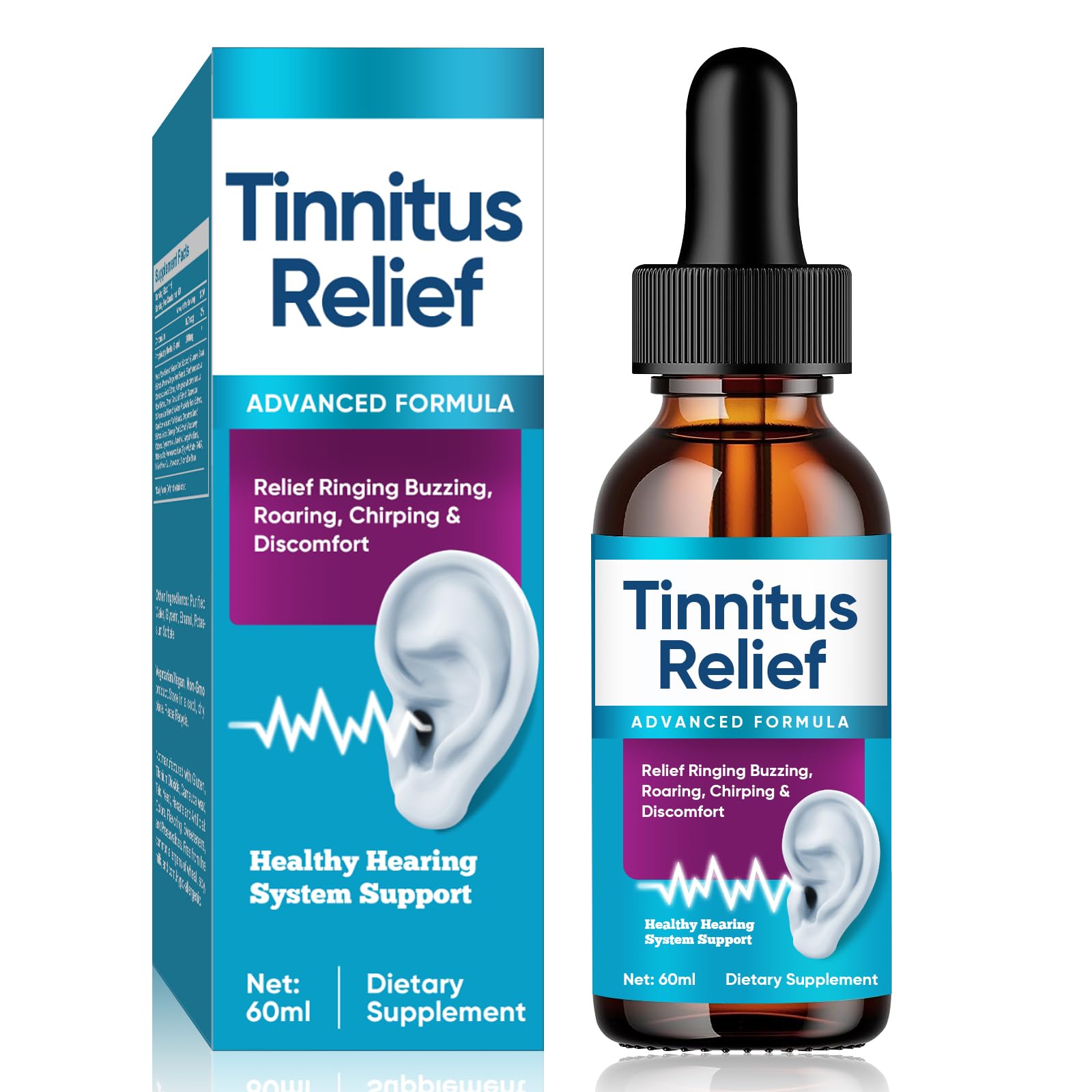Tinnitus Relief for Ringing Ears, Best Ear Ringing Relief Drops for Tinnitus Relief, Effective Tinnitus Treatment to Reduce Ear Noise and Improve Hearing for Men & Women, Blue
