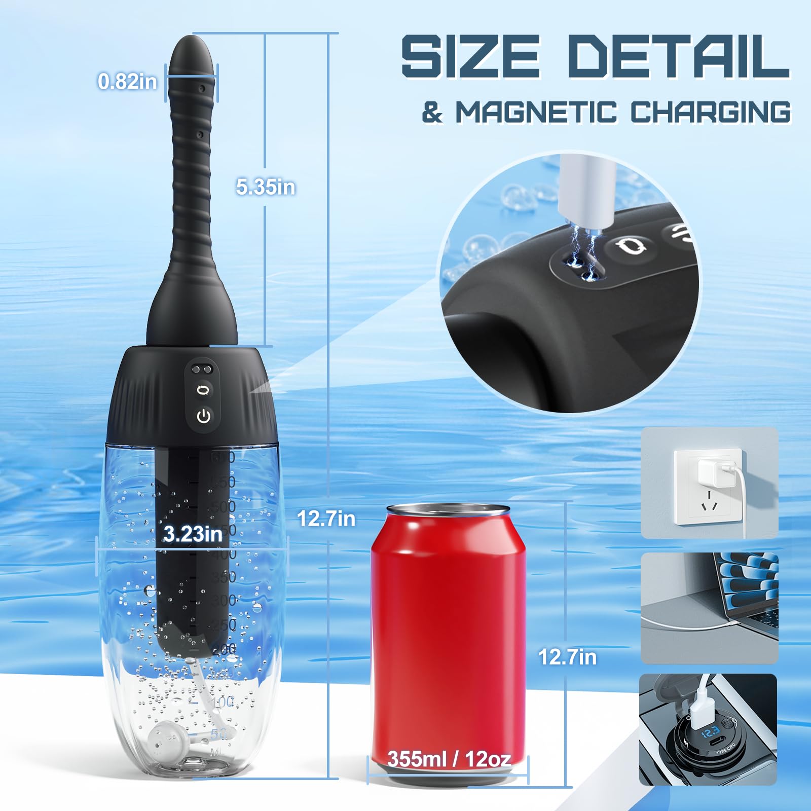 Anal Douche Automatic Rotating Enema - 20oz Douches for Men & Women 360° Deep Cleansing 5 Spouts with 3 Speeds of Rotation & Spray, Anti-Backflow Electric Enema Bulb Remote Control Silicone Enema Kit